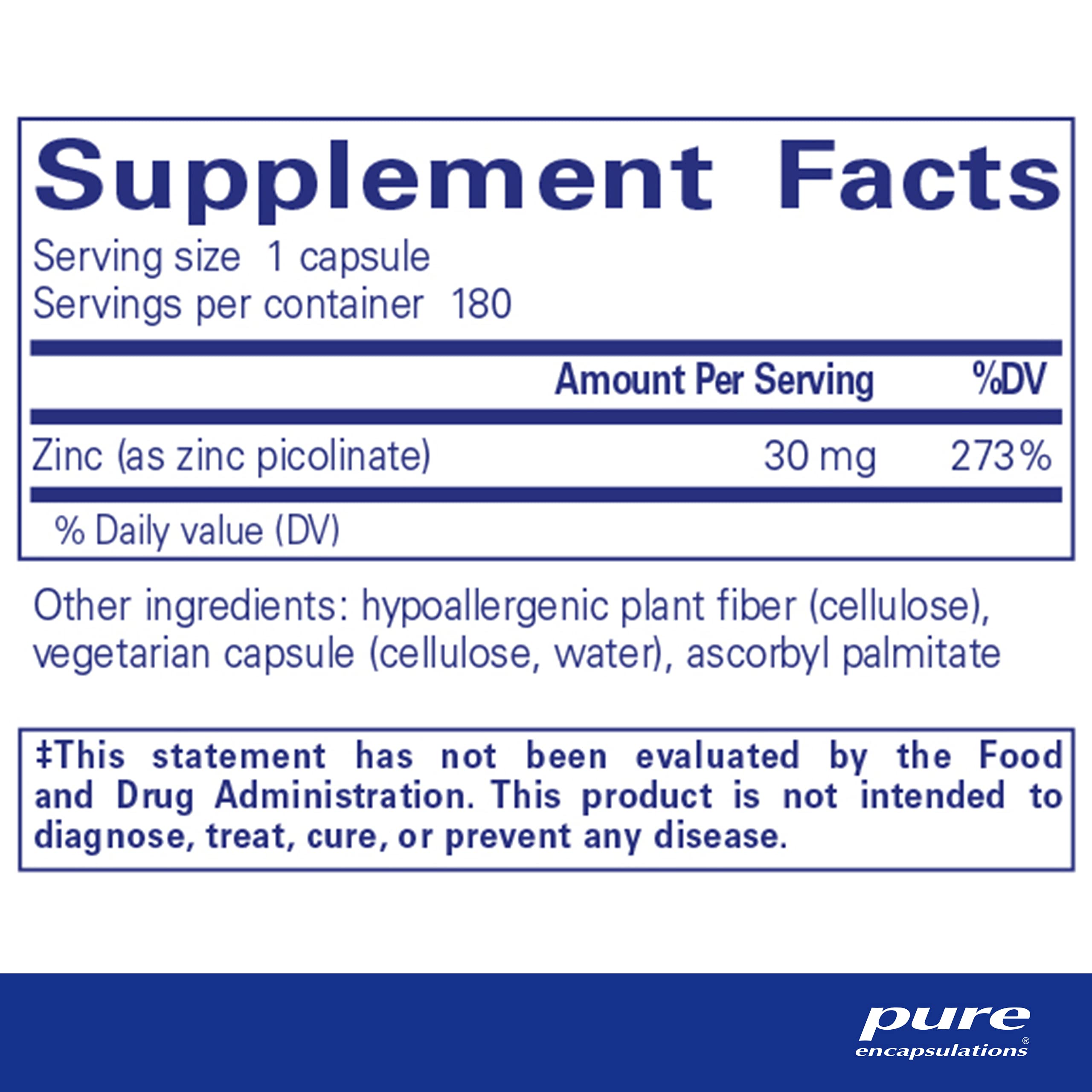 Pure Encapsulations Zinc 30 mg - Highly Absorbable - 180 Capsules Pure Encapsulations uk supplements