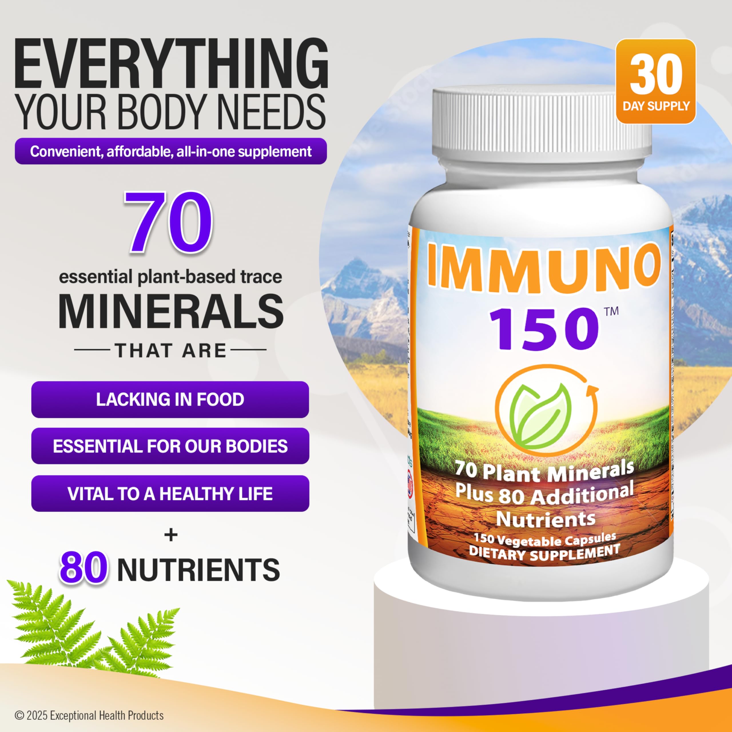 Immuno 150, Immune Support Supplement, Packed with 70 Plant Minerals, 13 Essential Vitamins and 68 Additional Nutrients-150 Vegetable Capsules- Immune Boost for All Age Groups Immuno 150 uk supplements