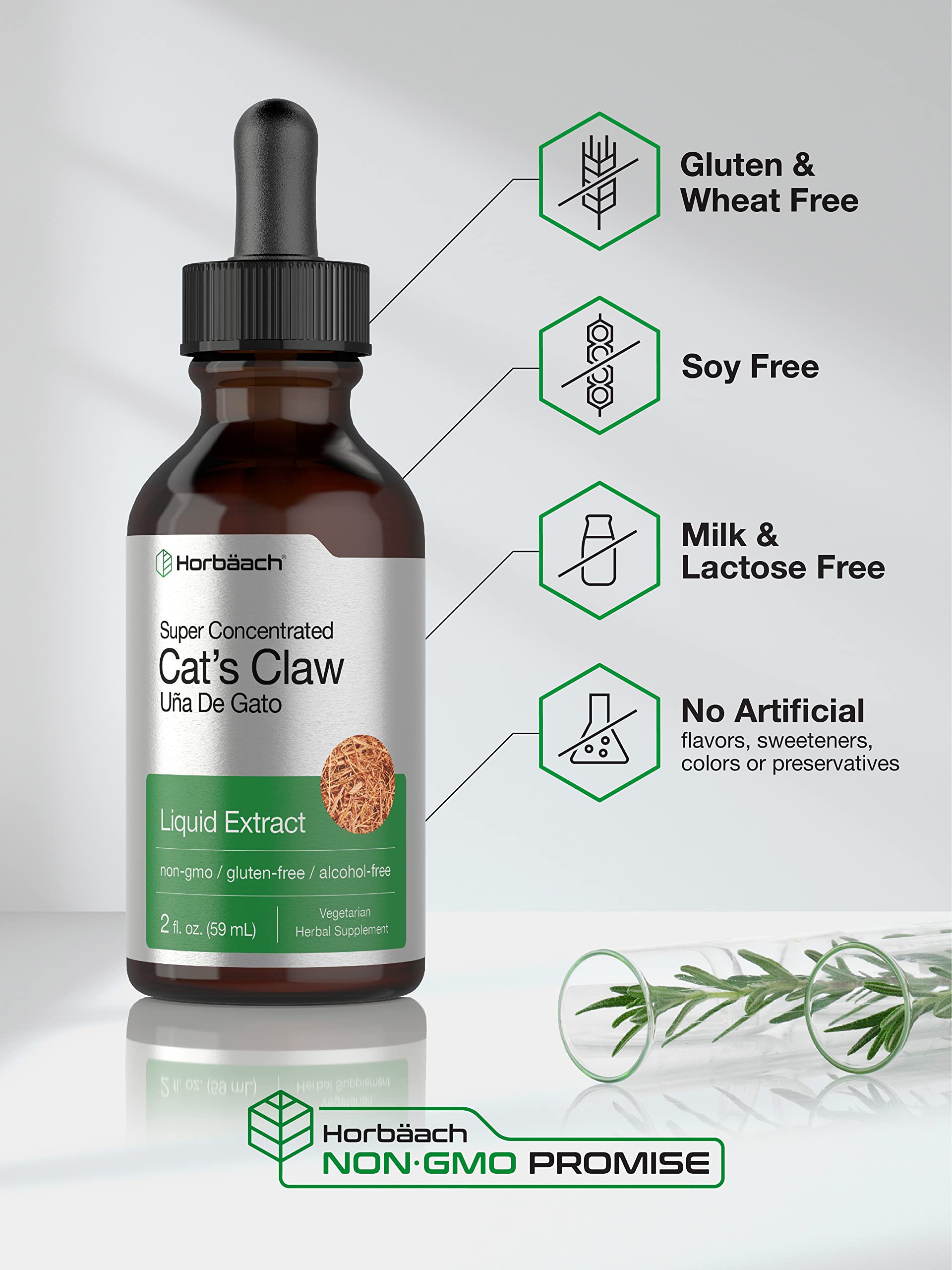 Cats Claw Herb Extract Tincture | 2 Fl Oz | Alcohol Free | Vegetarian, Non-GMO, Gluten Horbäach uk supplements