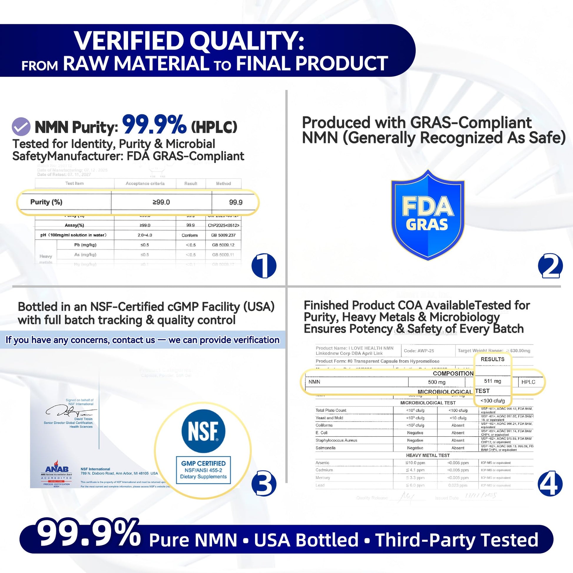 NMN 500MG Per Capsule – High Purity 99.9% NMN, NAD+ Support for Cellular Energy & Healthy Aging, 60 Capsules, Third-Party Tested, cGMP Made in USA I LOVE HEALTH uk supplements