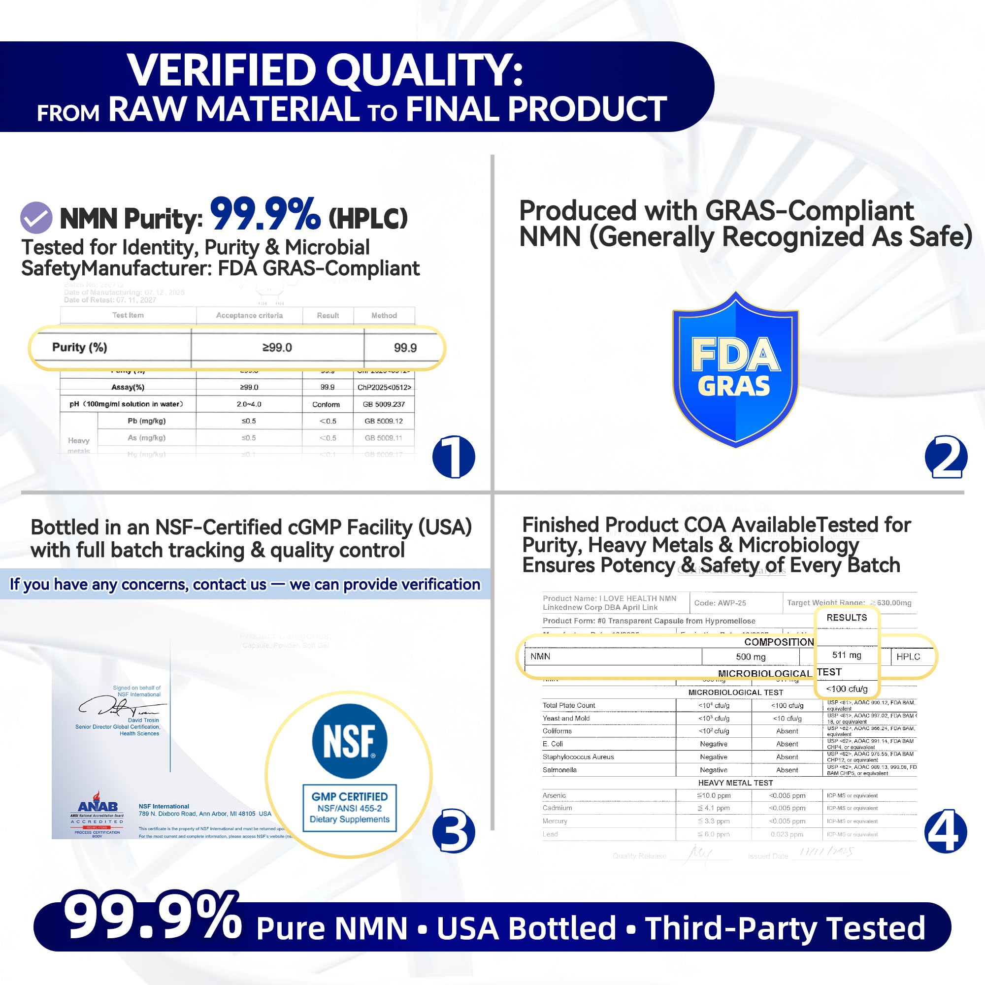 NMN 500MG Per Capsule – High Purity 99.9% NMN, NAD+ Support for Cellular Energy & Healthy Aging, 60 Capsules, Third-Party Tested, cGMP Made in USA I LOVE HEALTH uk supplements