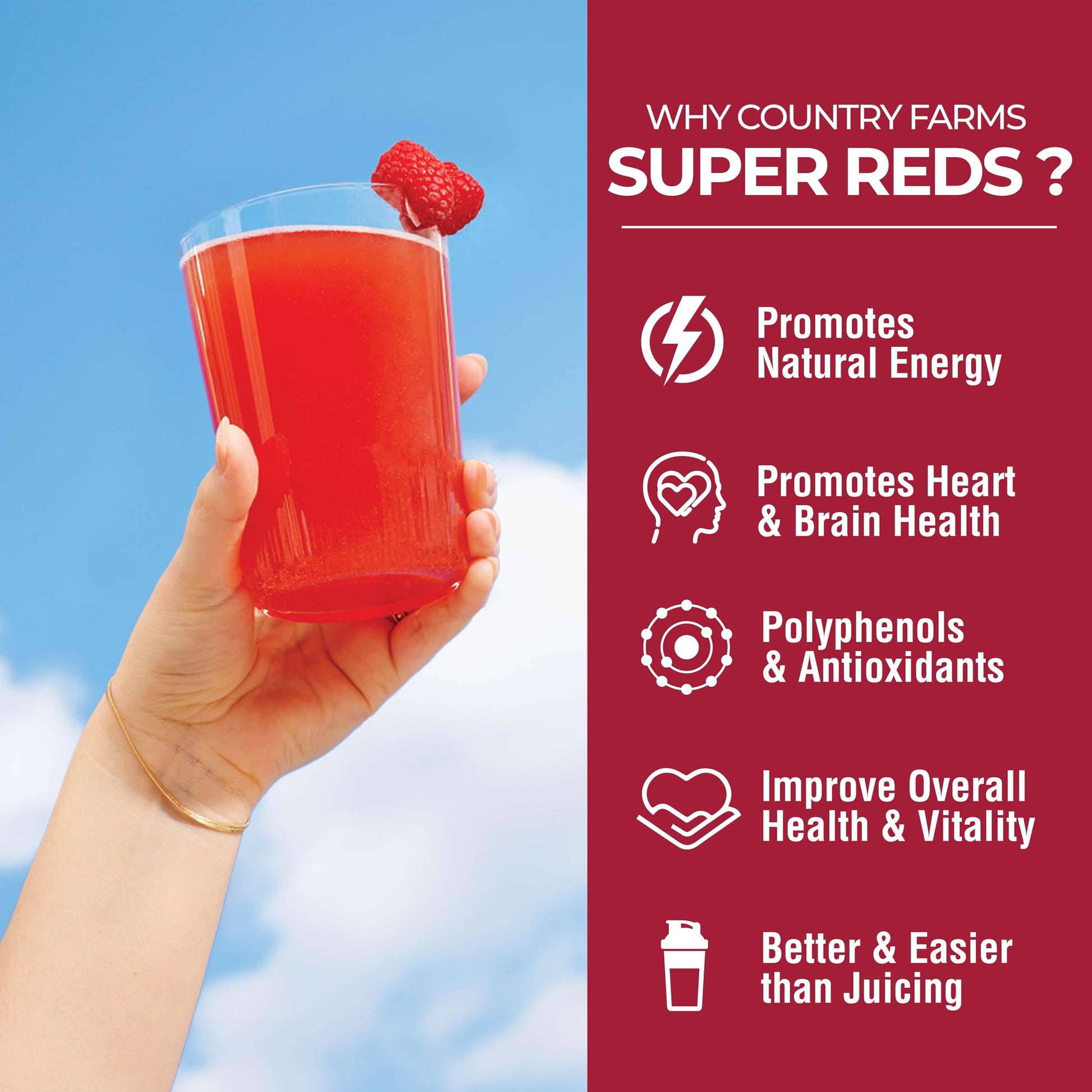 COUNTRY FARMS Super Reds, Energizing Polyphenol Superfood, 48 Super Fruits and Berries, Powerful Antioxidants and Polyphenols, Supports Energy, 20 Servings, Mixed Berry Flavor Country Farms uk supplements