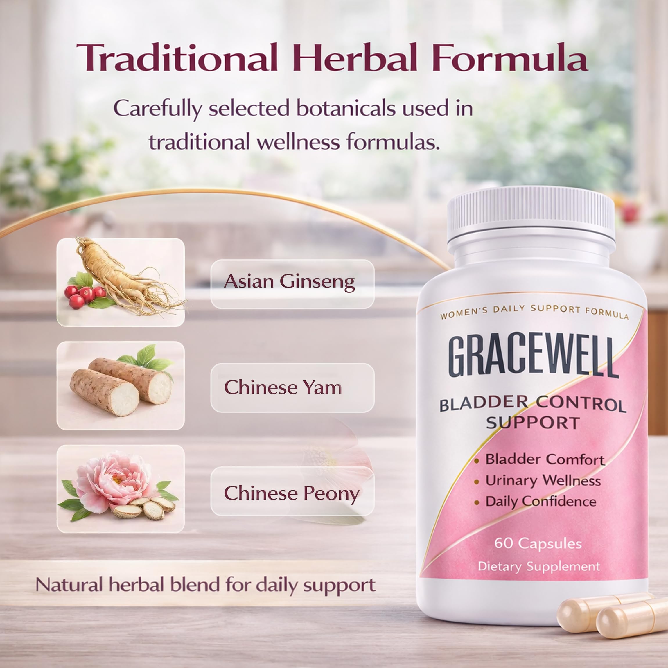 DXWXH Gracewell Bladder Wellness Supplement for Women & Men, Herbal Support with Asian Ginseng, Chinese Yam, Chinese Peony, Urinary Tract Health Formula, 60 Capsules (1) DXWXH uk supplements
