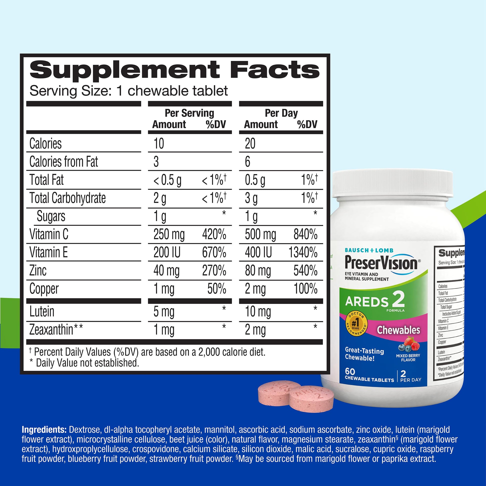 PreserVision AREDS 2 Eye Vitamins, #1 Eye Doctor Recommended Brand, Chewable Lutein and Zeaxanthin Supplement with Vitamin C, Vitamin E,Zinc, and Copper, Mixed Berry, 70 Tablets PreserVision uk supplements