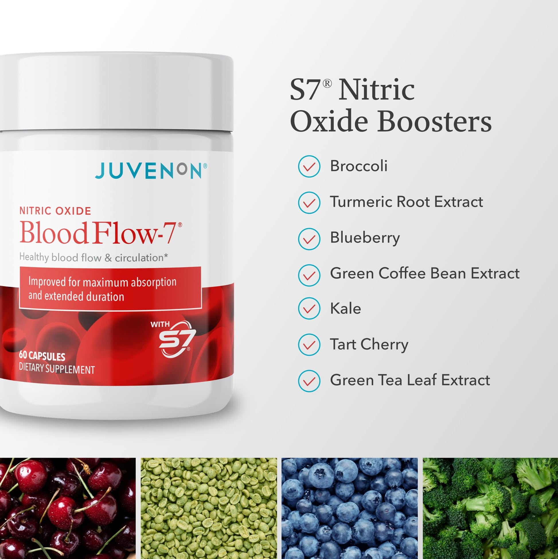 Juvenon BloodFlow-7 Nitric Oxide Supplements for Men & Women - Natural Nitric Oxide Booster with Nitrosigine® + S7® - Blood Flow & Circulation Support (1-Pack) Juvenon uk supplements