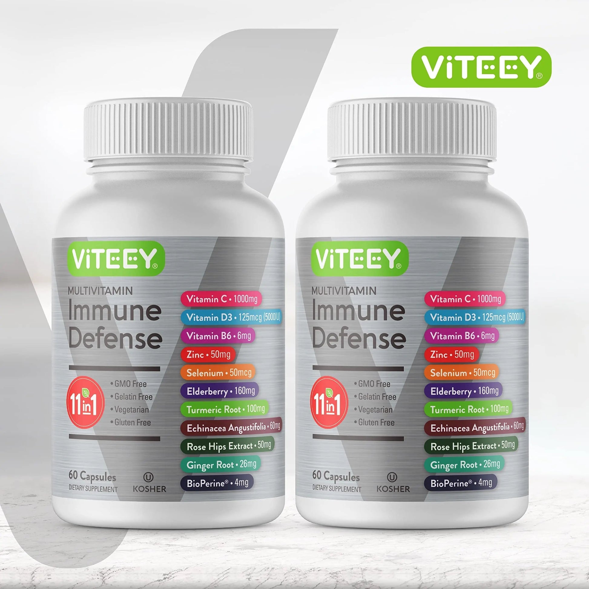 VITEEY 11 in 1 Immune Support Supplement - Immune Defense with Vitamin D3, B6, Echinacea, Turmeric, Rose-HIPS, Selenium Viteey uk supplements