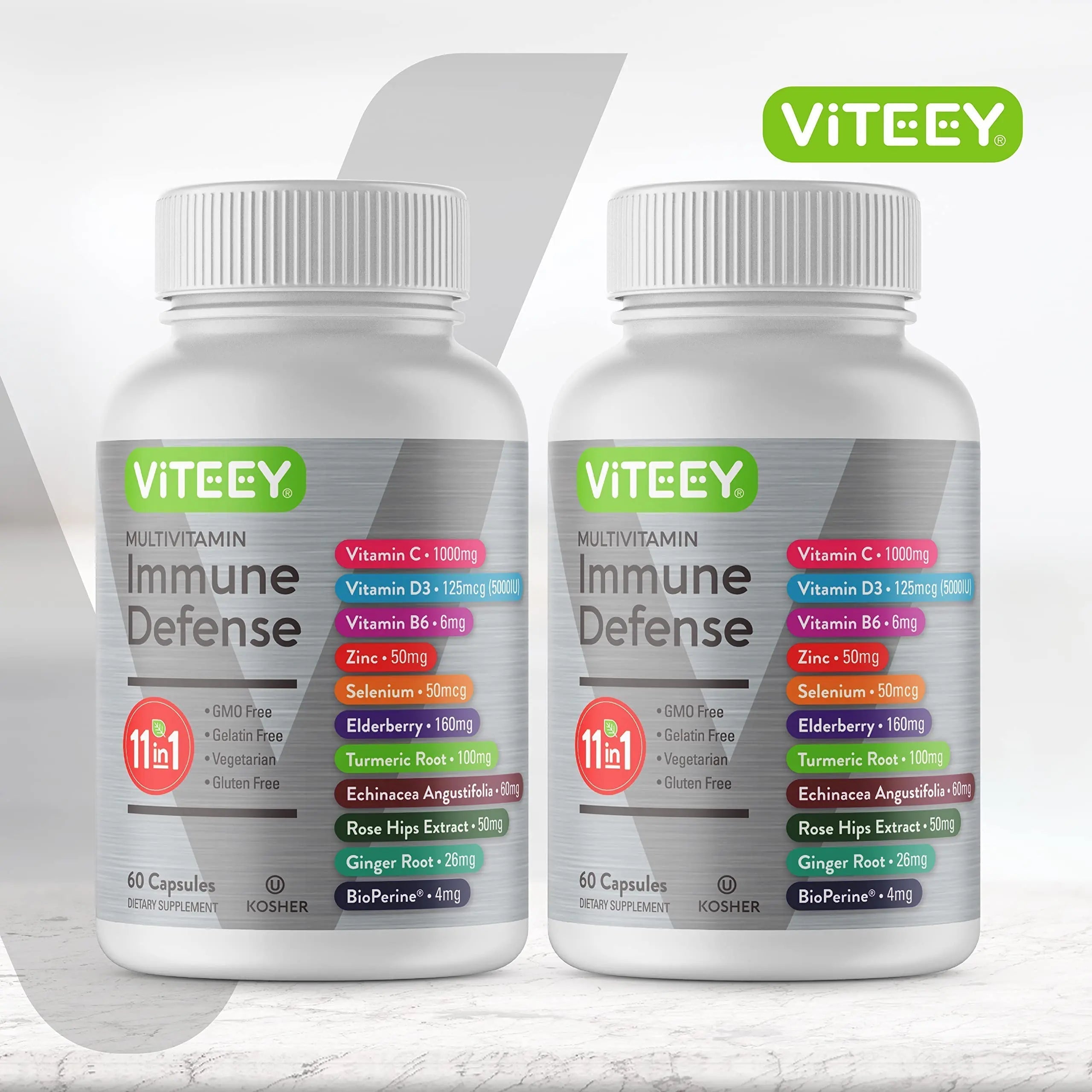 VITEEY 11 in 1 Immune Support Supplement - Immune Defense with Vitamin D3, B6, Echinacea, Turmeric, Rose-HIPS, Selenium Viteey uk supplements
