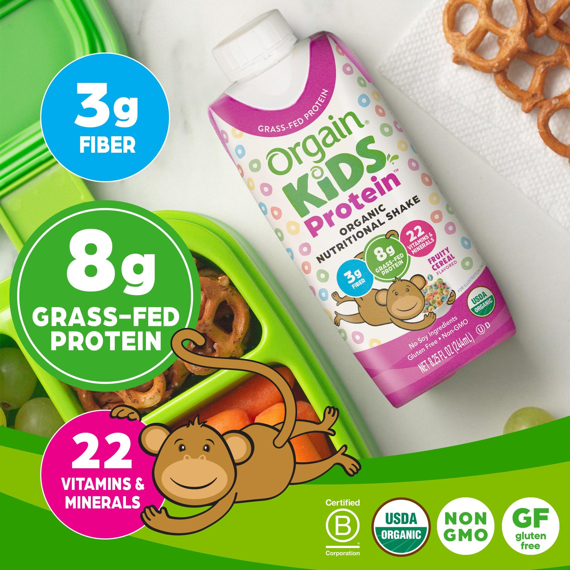 Orgain Organic Kids Nutritional Protein Shake, Fruity Cereal - Kids Snacks with 8g Dairy Orgain uk supplements