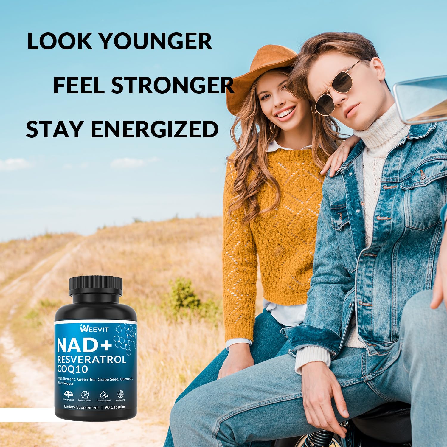 WEEVIT NAD+ Resveratrol Supplement with COQ10, Quercetin, Turmeric, NAD+ Supplement for Men and Women - Energy, Focus & Anti-Aging Support - Gluten Free, Non-GMO WEEVIT uk supplements