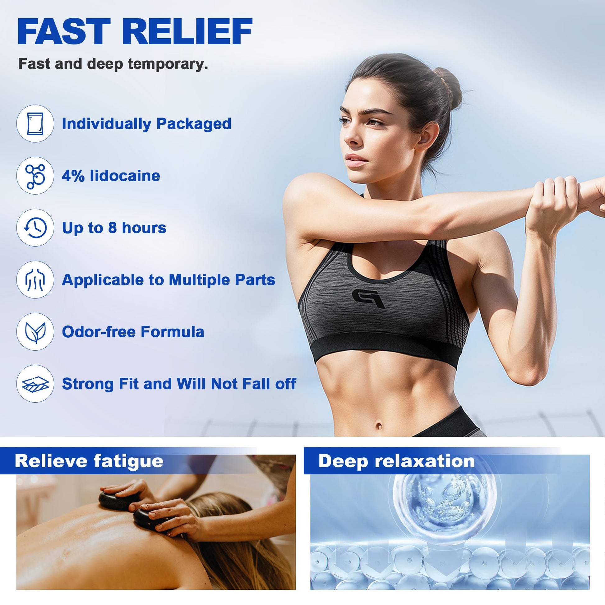 Kocowo 4% Lidocaine Maximum Strength Pain Relief Gel Patches with Auxiliary Patches for Neck Back Knee Joint Ache Muscle Soreness, 3.9” x 5.5”, 32-Count Box, NDC：83559-010-01 Kocowo uk supplements