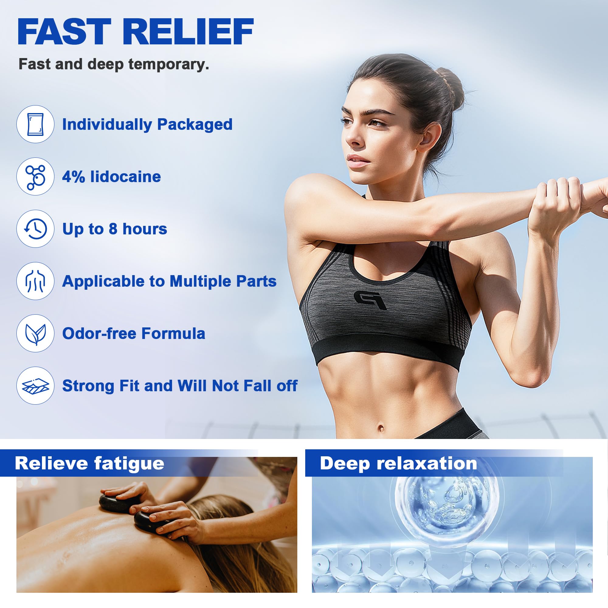 Kocowo 4% Lidocaine Maximum Strength Pain Relief Gel Patches with Auxiliary Patches for Neck Back Knee Joint Ache Muscle Soreness, 3.9” x 5.5”, 32-Count Box, NDC：83559-010-01 Kocowo uk supplements