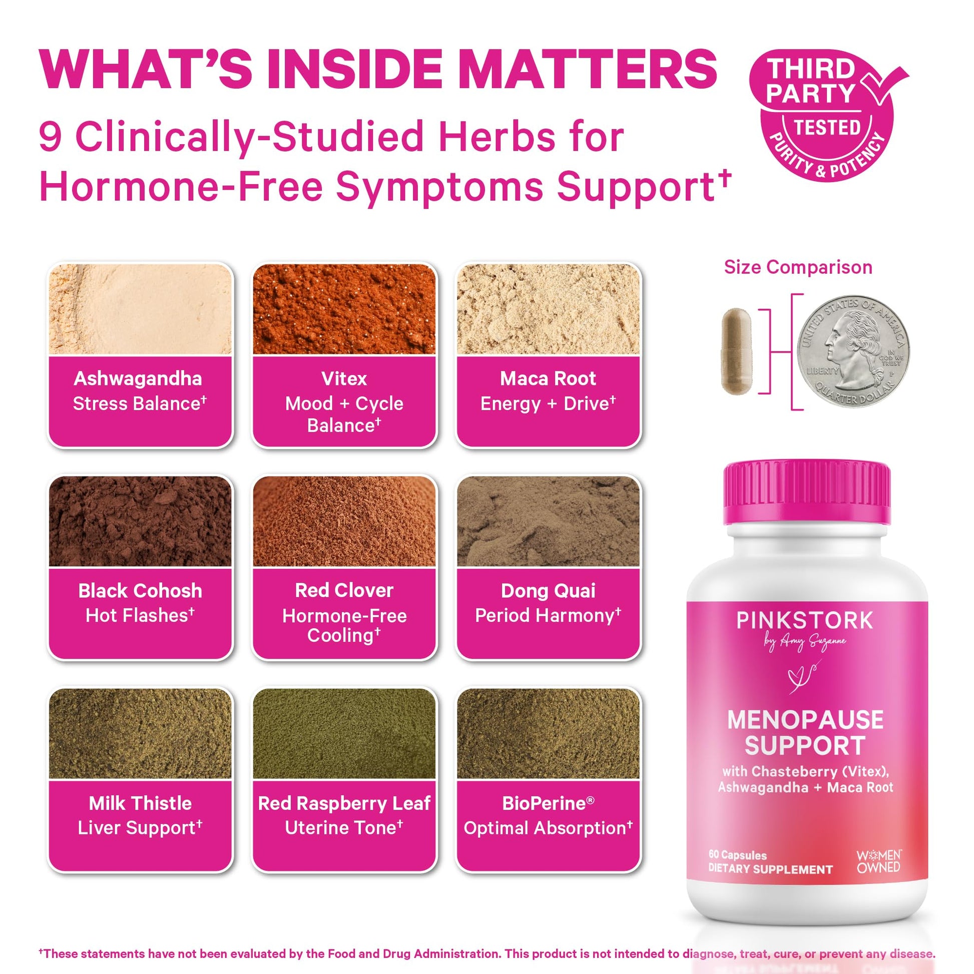 Pink Stork Menopause Support for Women - Hot Flash, Mood, Sleep, Weight, Cortisol & Hormonal Balance - Vegan, Estrogen-Free Perimenopause Relief - Ashwagandha, Maca - 60 Capsules Pink Stork uk supplements