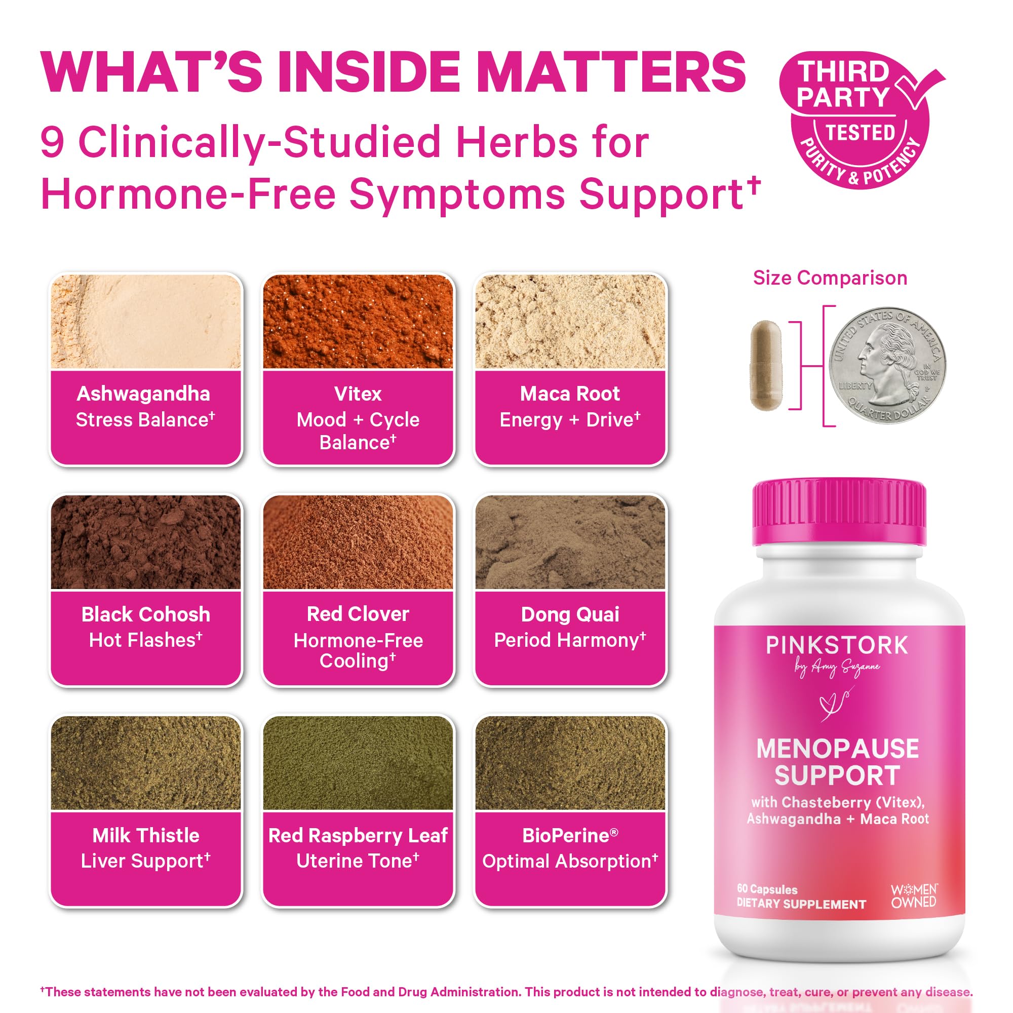 Pink Stork Menopause Support for Women - Hot Flash, Mood, Sleep, Weight, Cortisol & Hormonal Balance - Vegan, Estrogen-Free Perimenopause Relief - Ashwagandha, Maca - 60 Capsules Pink Stork uk supplements