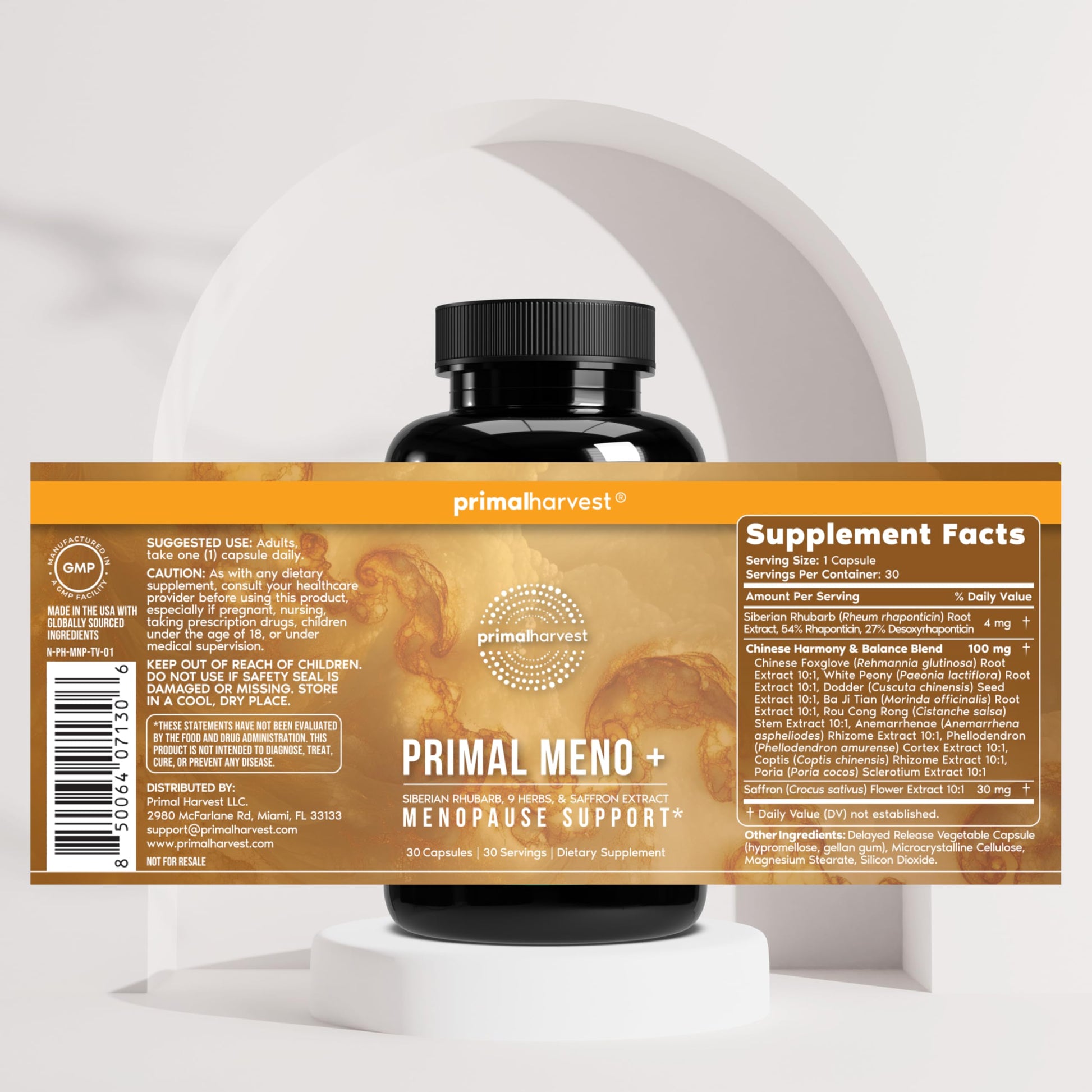 Primal Harvest Meno+ Menopause Support with Saffron & Chinese Herbs Support Mood, Menopausal Symptom Relief, & General Well-Being (1 Pack) Primal Harvest uk supplements