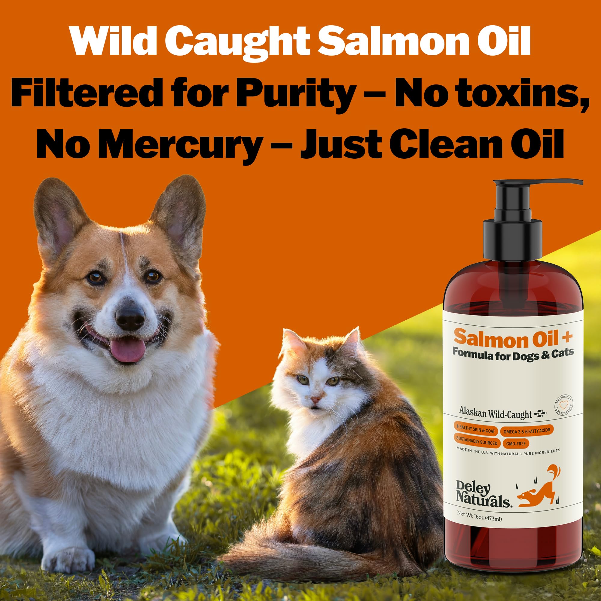 Deley Naturals Wild Alaskan Salmon Oil for Dogs & Cats - New and Improved Salmon Oil Plus Formula - Fish Oil for Dogs with Omega 3, DHA and EPA - Omega 3 for Healthy Skin and Coat - 8oz Made in USA Deley Naturals uk supplements