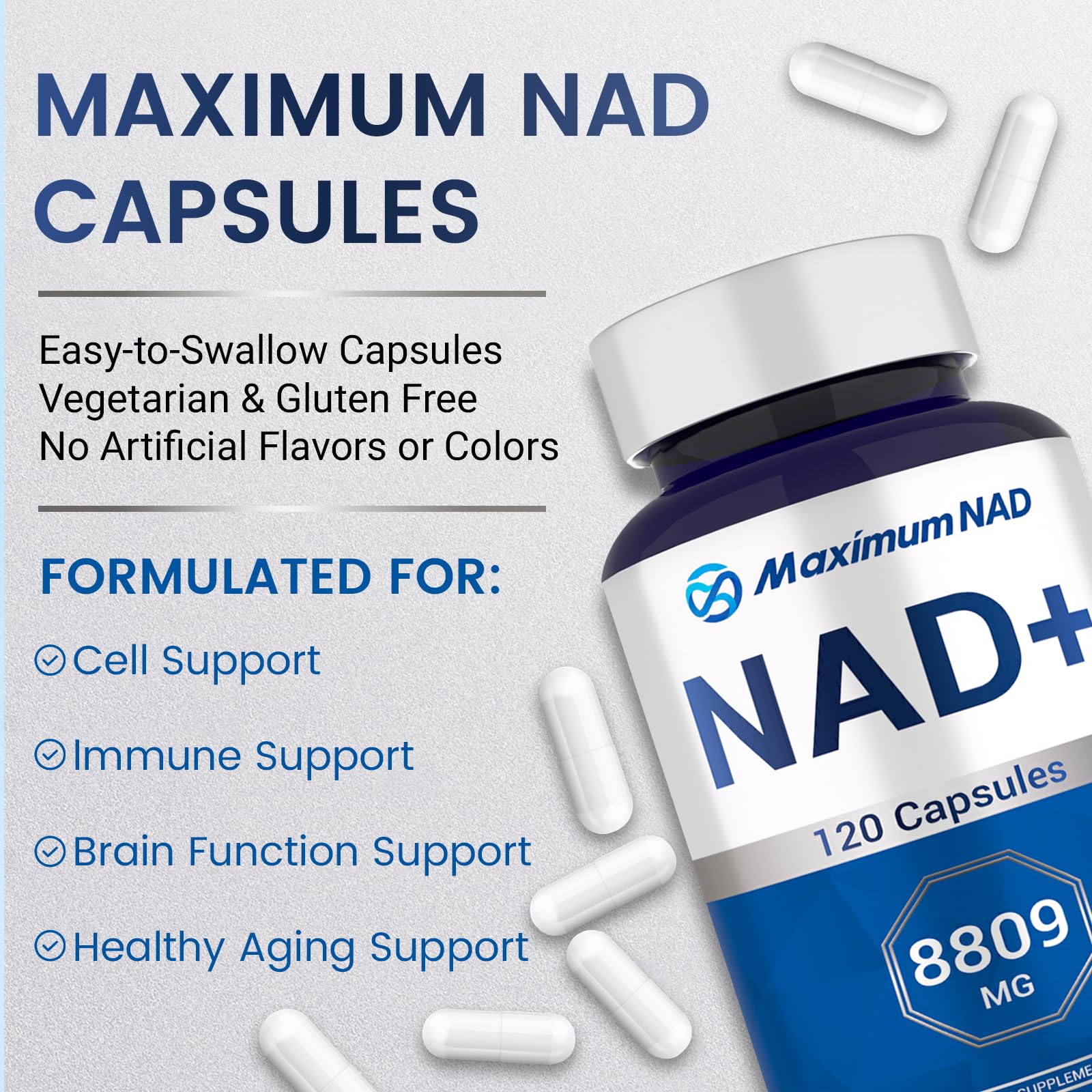 NAD+ Supplement 8,809mg with Liposomal NAD and Resveratrol for Women & Men - 120 Capsules to Support Cellular Health, Boost Stamina & Healthy Aging, Vegan & Gluten-Free Maximum NAD uk supplements