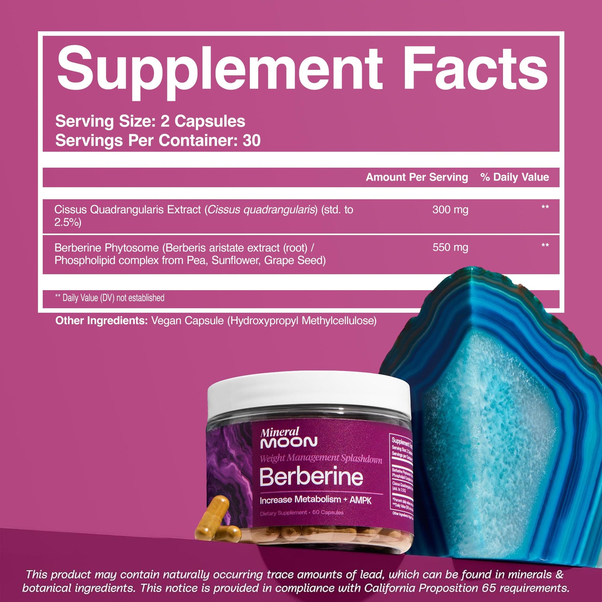 Mineral Moon Premium Berberine Supplement Body Composition, 60 Capsules - with Cissus Quadrangularis & Berberine Phytosome - Supports Overall Wellness Mineral Moon uk supplements