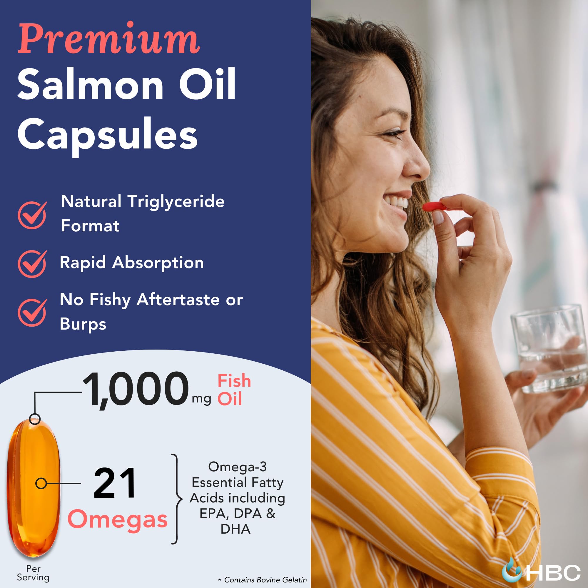High Strength Omega 3 Fish Oil - 1000mg, Norwegian Salmon Oil with EPA & DHA, No Burping or Aftertaste, Omega 3 Fatty Acids Supplement for Eye, Brain & Heart, Triglyceride Form - 180 Capsules Hofseth BioCare uk supplements