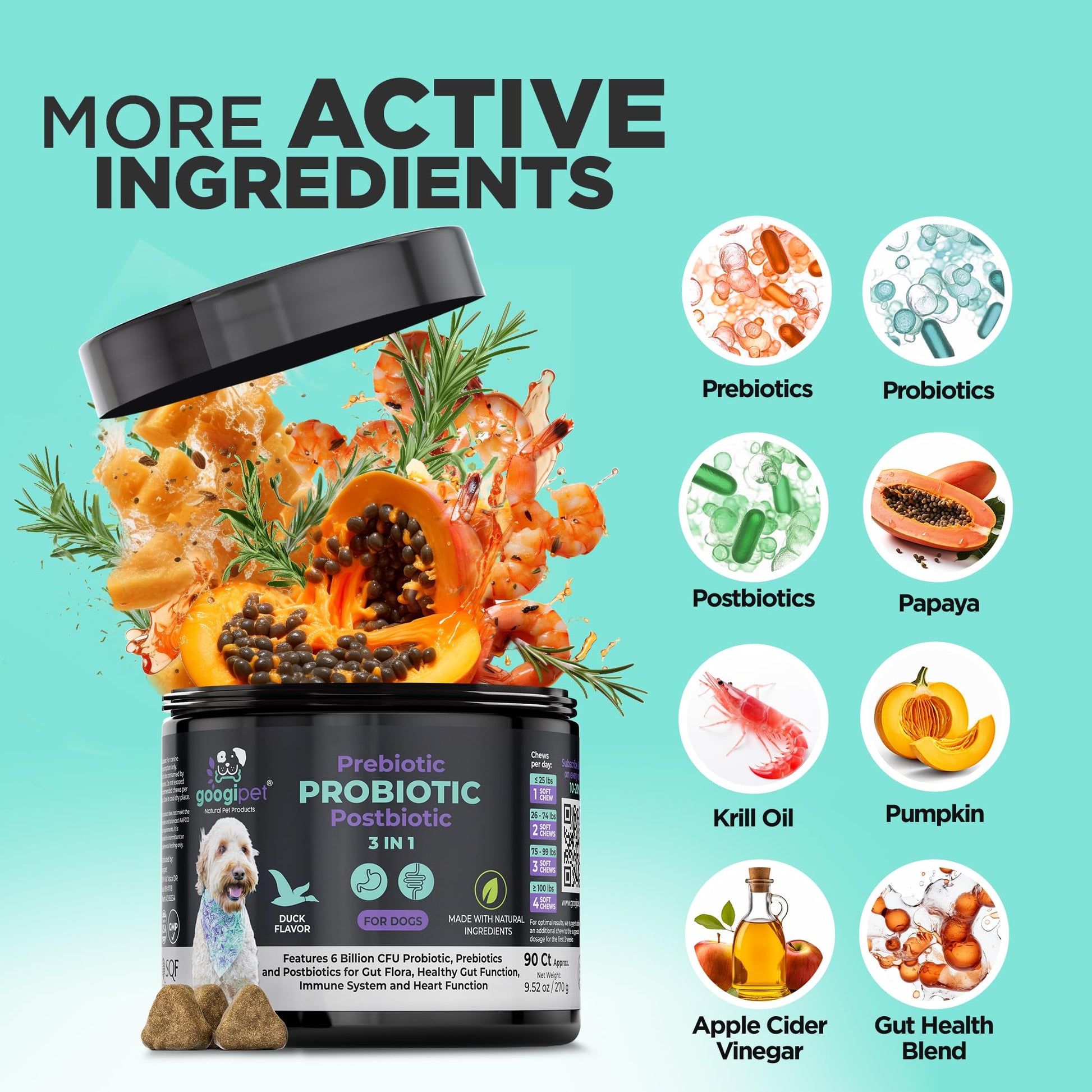 Googipet Probiotics for Dogs Digestive Health - Prebiotics and Probiotics Chews for Dog Yeast Infection Treatment + Digestive Enzymes - Dog Probiotics for Itchy Skin & Ears w/Papaya, Pumpkin, & Fiber GOOGIPET NATURAL PET PRODUCTS uk supplements
