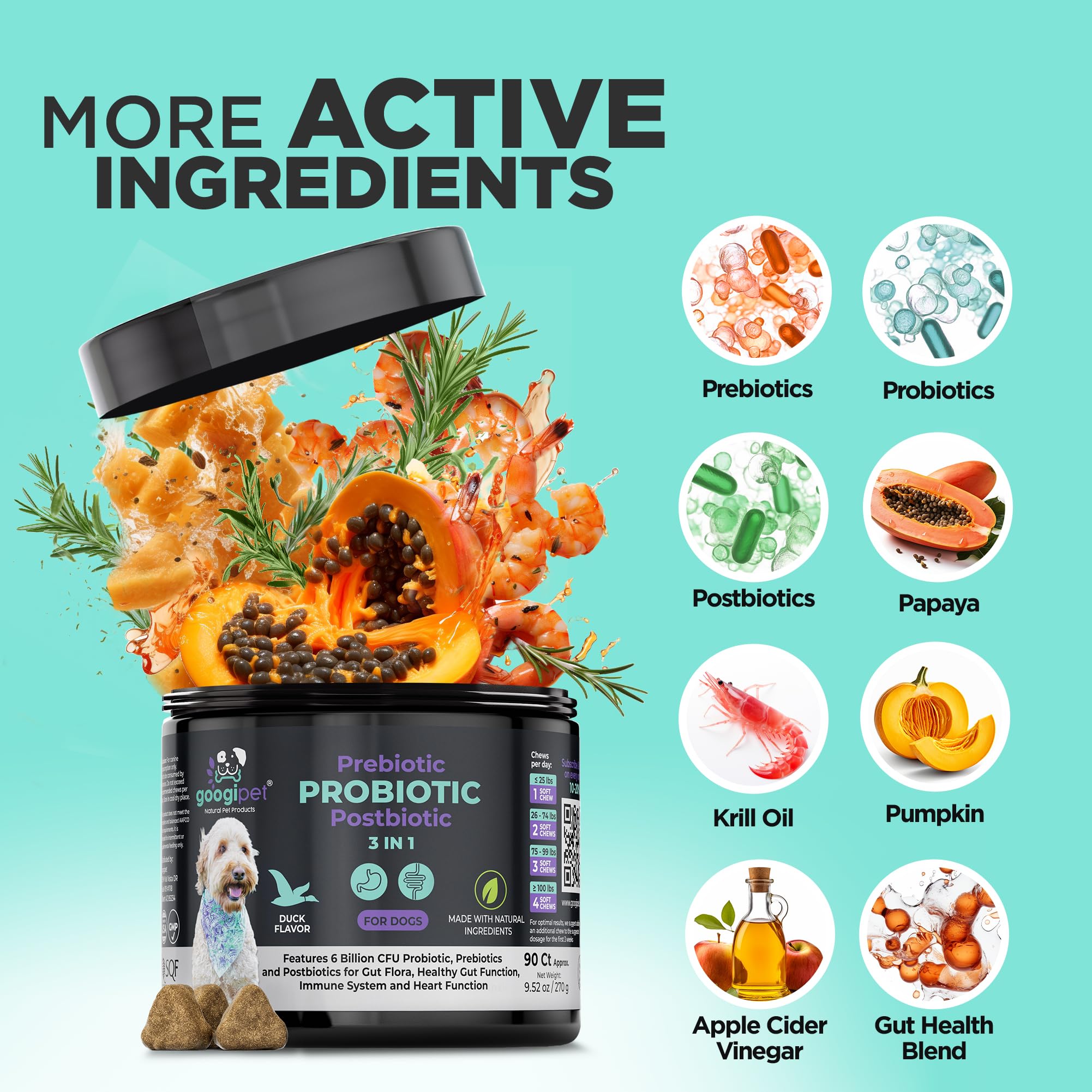 Googipet Probiotics for Dogs Digestive Health - Prebiotics and Probiotics Chews for Dog Yeast Infection Treatment + Digestive Enzymes - Dog Probiotics for Itchy Skin & Ears w/Papaya, Pumpkin, & Fiber GOOGIPET NATURAL PET PRODUCTS uk supplements