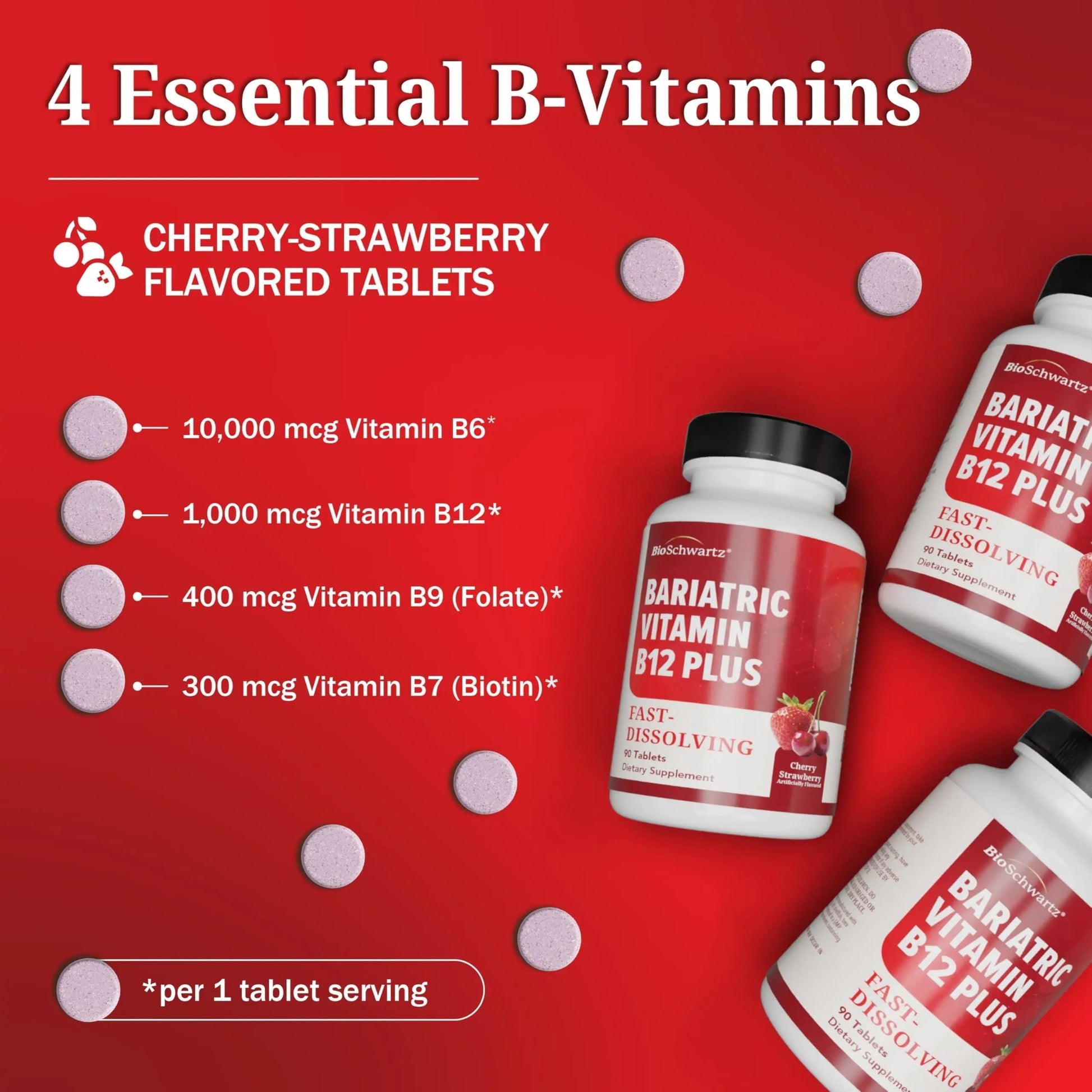BioSchwartz Bariatric B12 Plus Dissolvable Tablets - 1000mcg Vitamin B12, Vitamin B6, Folate, Biotin - Cherry Strawberry Flavor BioSchwartz uk supplements
