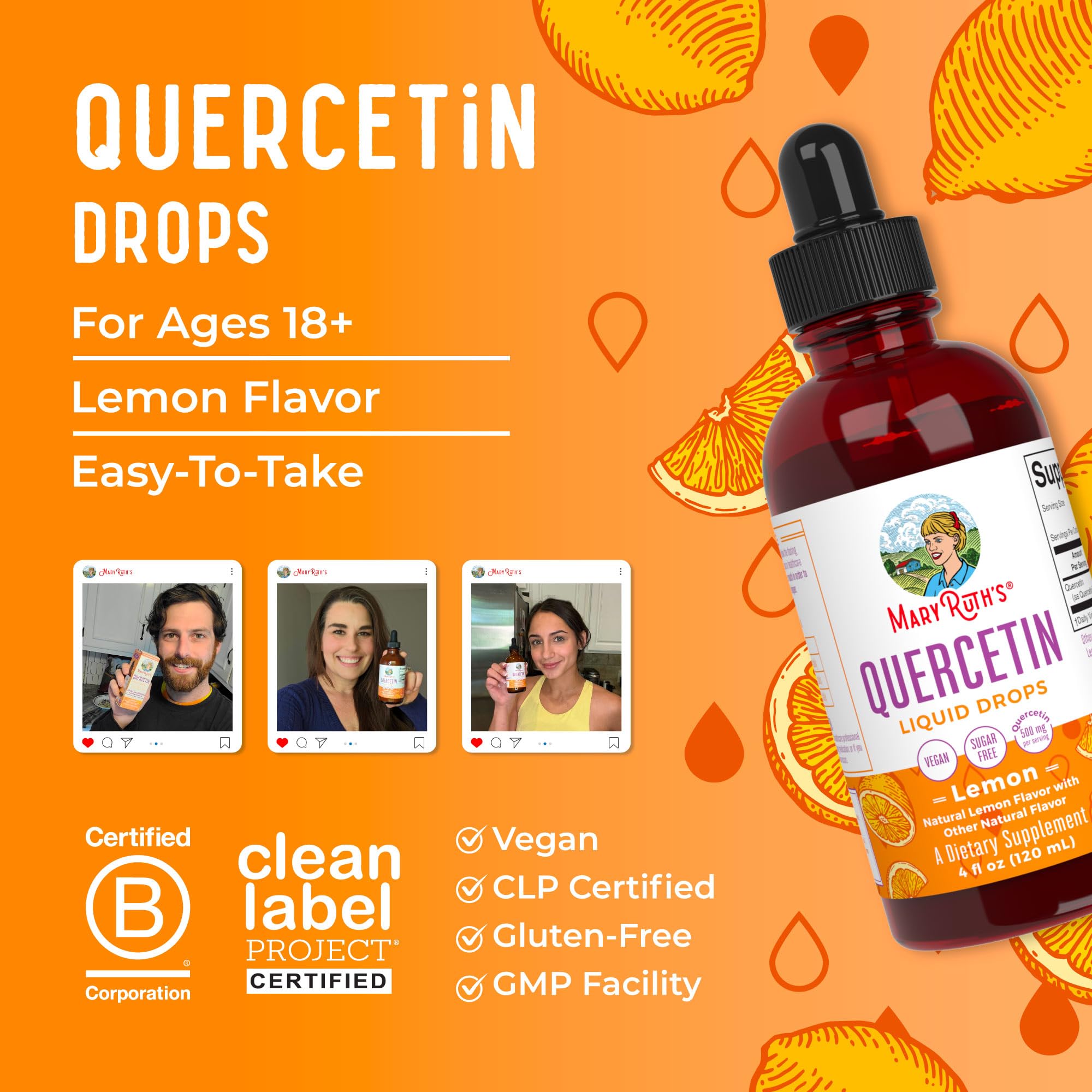 MaryRuth Organics Quercetin Liquid Drops | Sugar Free | 500mg for Adults 18 & Over | Cardiovascular Health for Adults | Bioflavonoid | Vegan | Non-GMO | Gluten Free | 4 Fl Oz MARYRUTH'S uk supplements