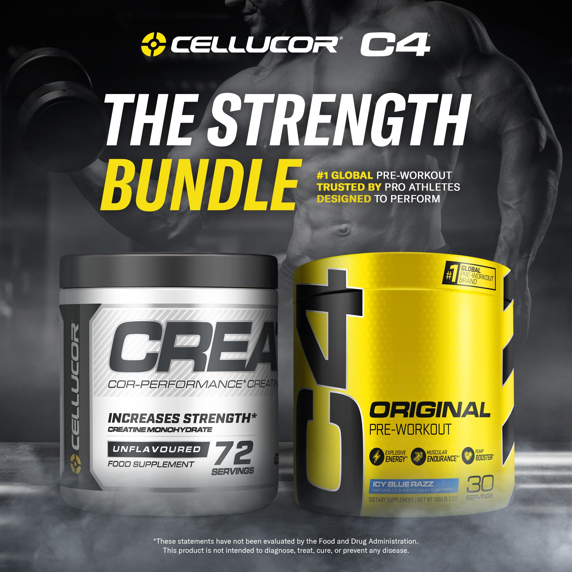 Cellucor Pre Workout & Creatine Bundle, C4 Original Pre Workout Powder, Icy Blue Razz Cellucor uk supplements