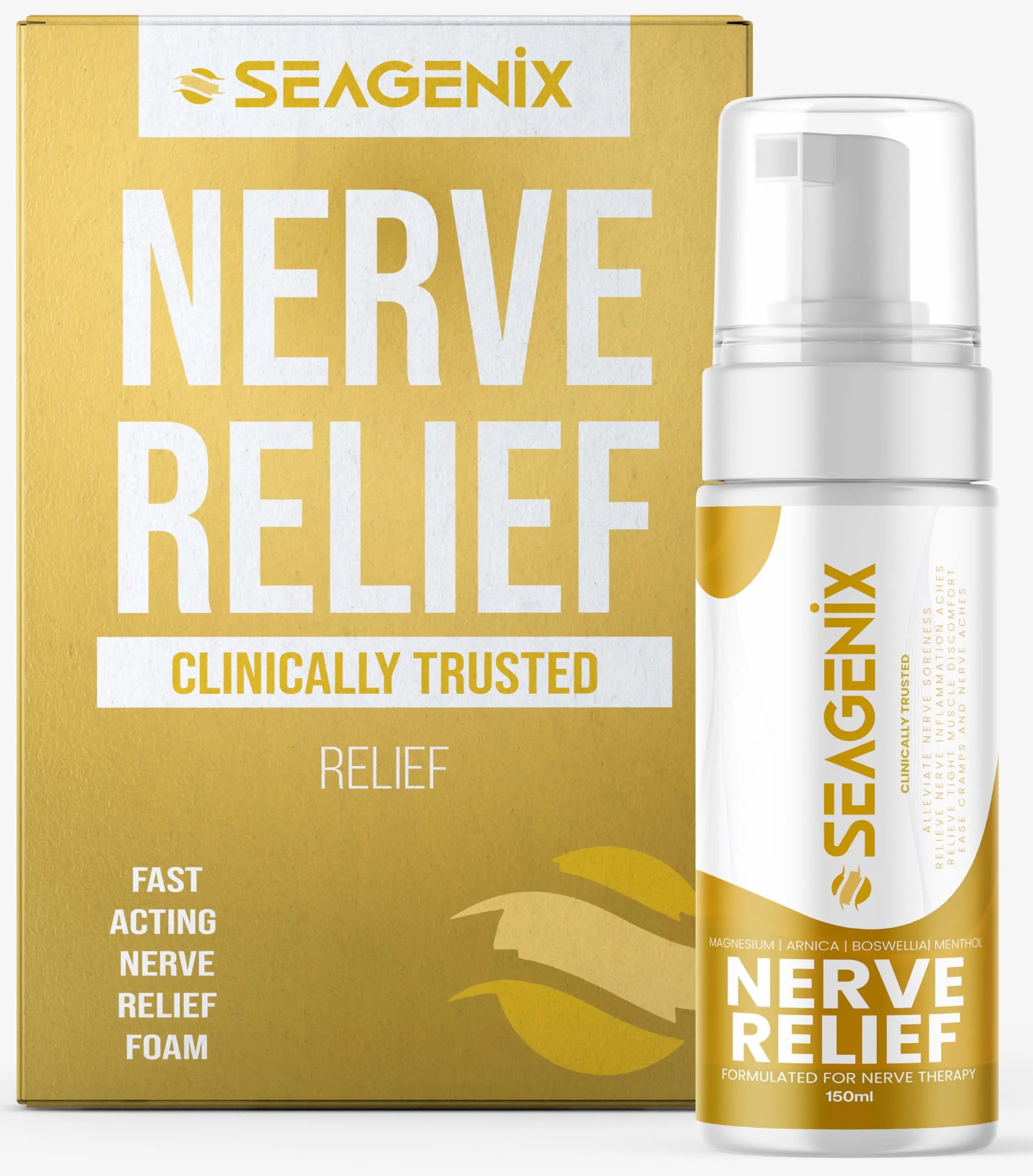 Seagenix Nerve Relief Muscle Foam - Nerve Spray Magnesium - Arnica - Boswellia - Menthol Formula - Nerve and Muscle Relief – Fast-Acting with Magnesium Sulfate - 150 ml - 1 Count Seagenix uk supplements