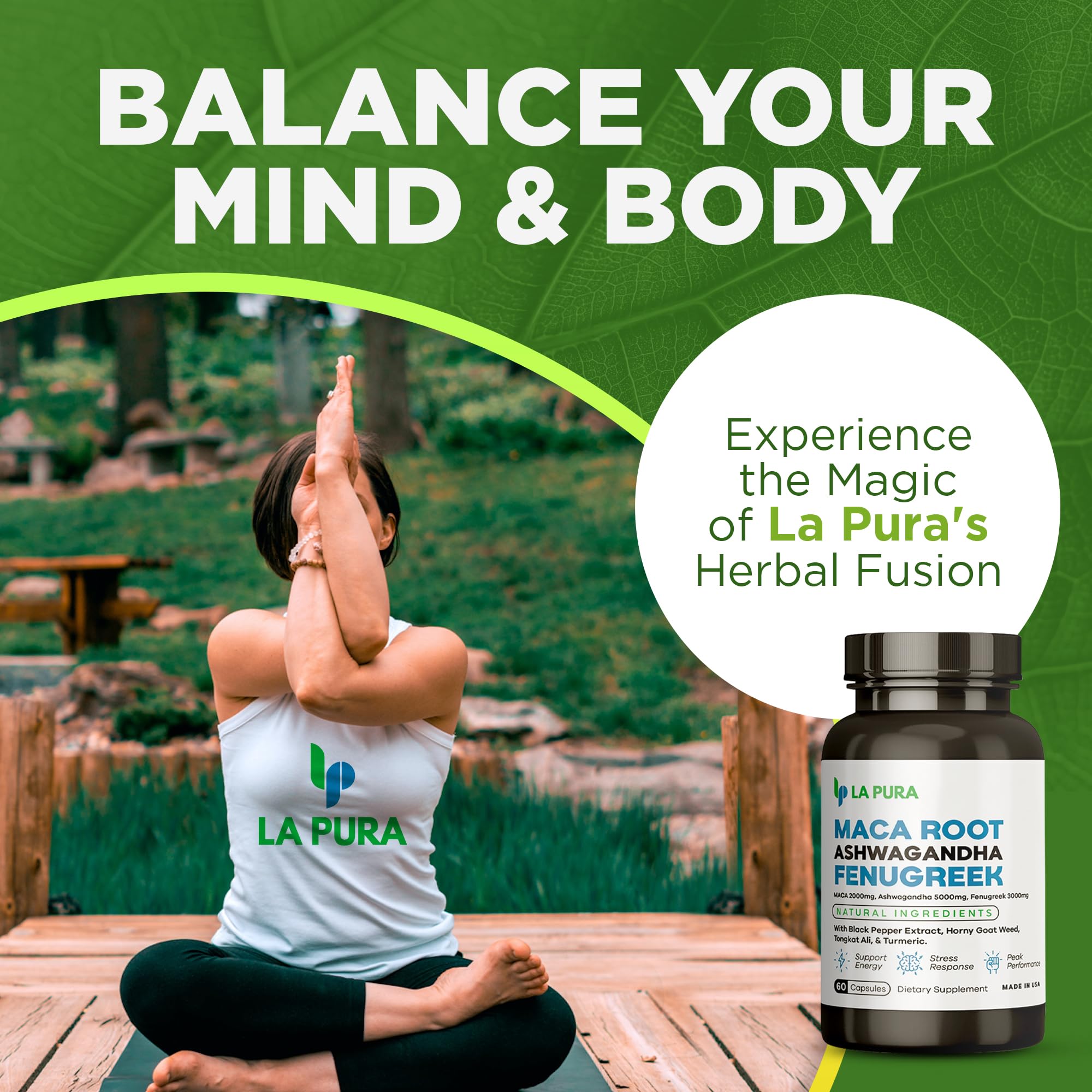 LaPura Ashwagandha 5000mg Maca Root 2000mg Fenugreek 3000mg Supplement LaPura uk supplements