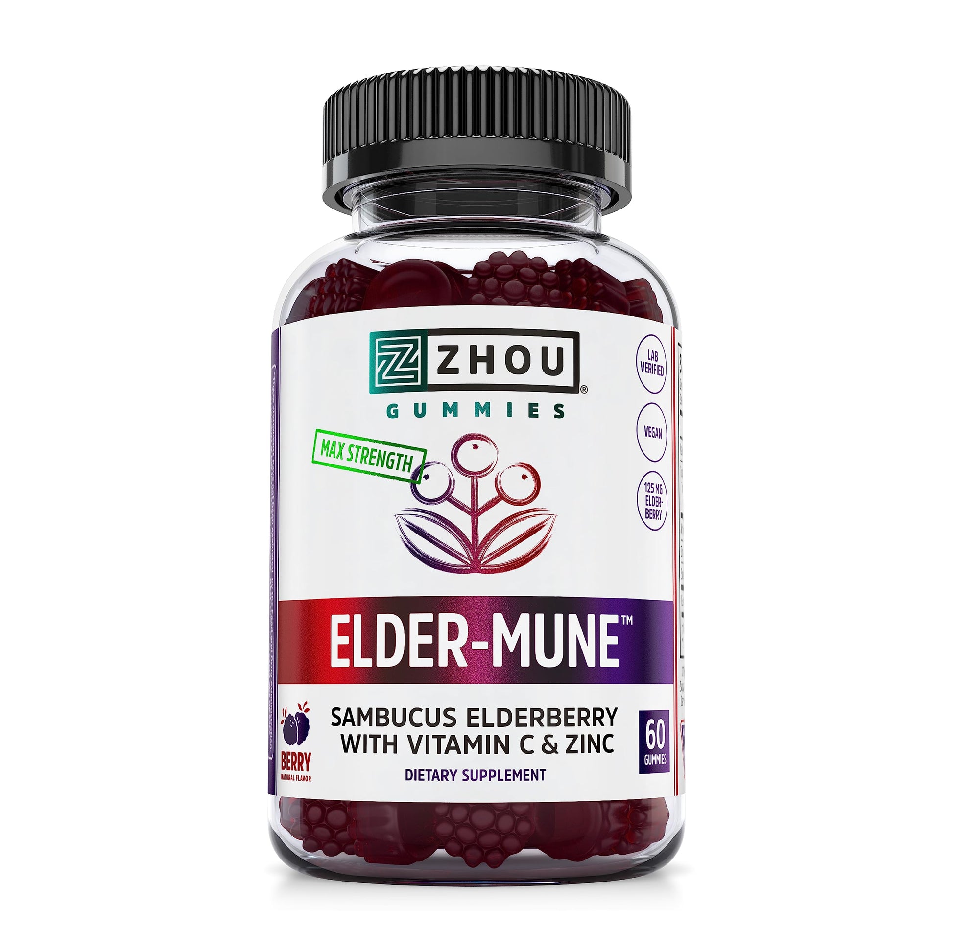 Zhou Nutrition Elder-Mune Sambucus Elderberry Gummies with Zinc and Vitamin C & vH Zhou Nutrition uk supplements