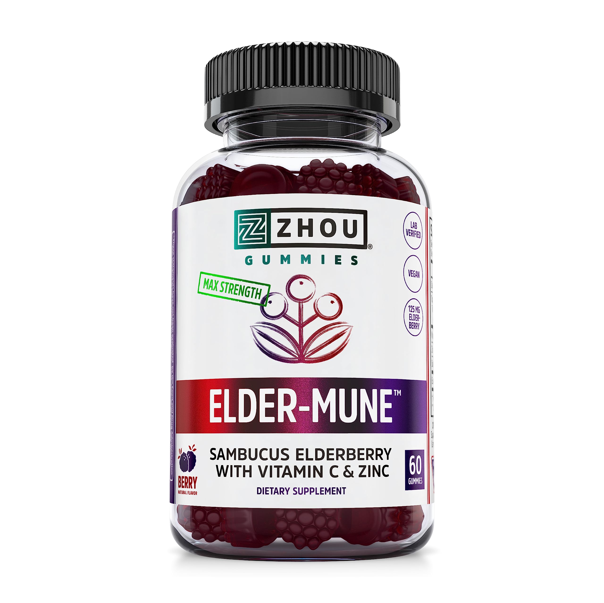 Zhou Nutrition Elder-Mune Sambucus Elderberry Gummies with Zinc and Vitamin C & vH Zhou Nutrition uk supplements