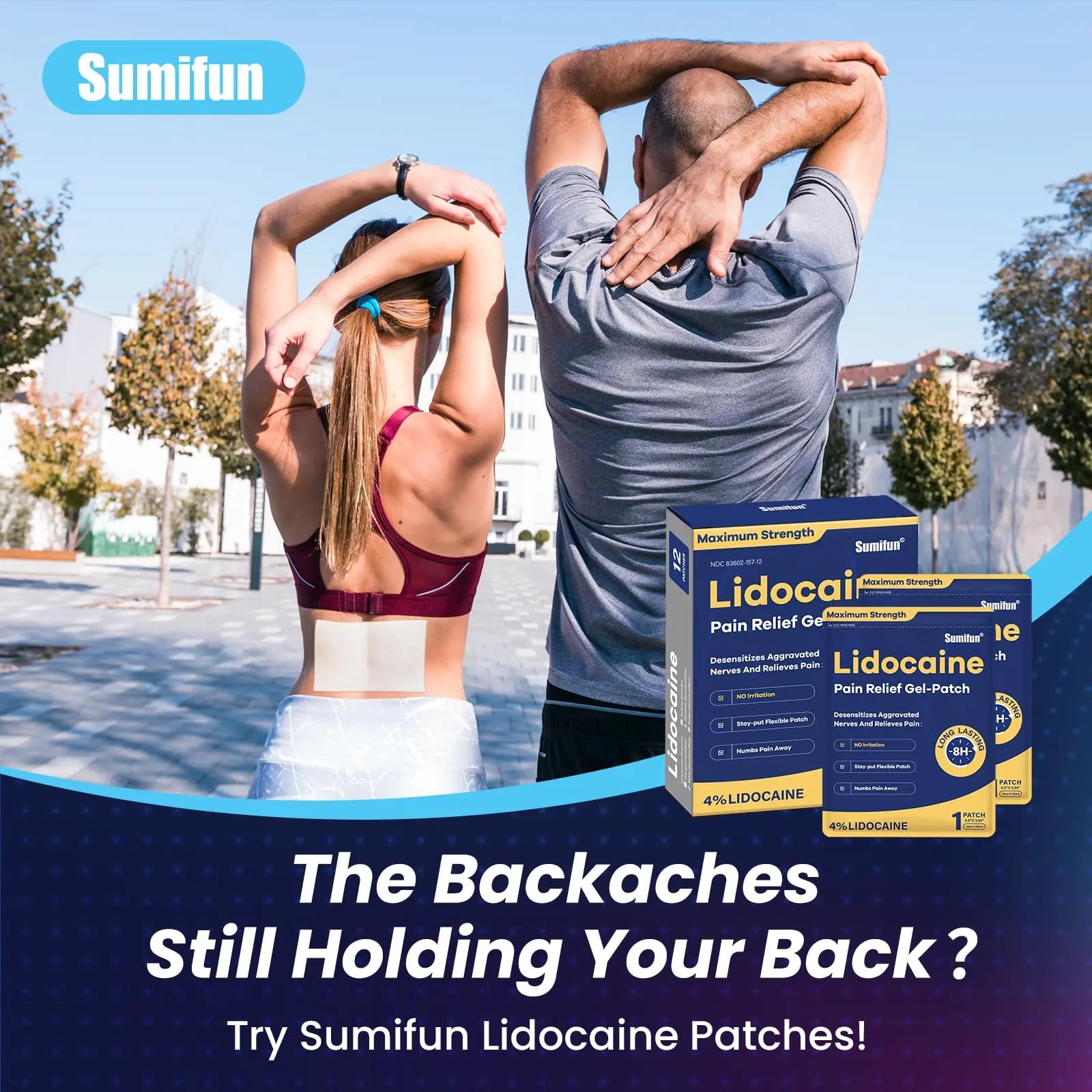 Sumifun 4% Lidocaine Patches Maximum Strength - 12 Count Pain Relieving Gel Patch for Muscle Soreness, Back Ache, Knee, Neck & Joint Pains - Topical Analgesic (Large, Count, 12) Sumifun uk supplements