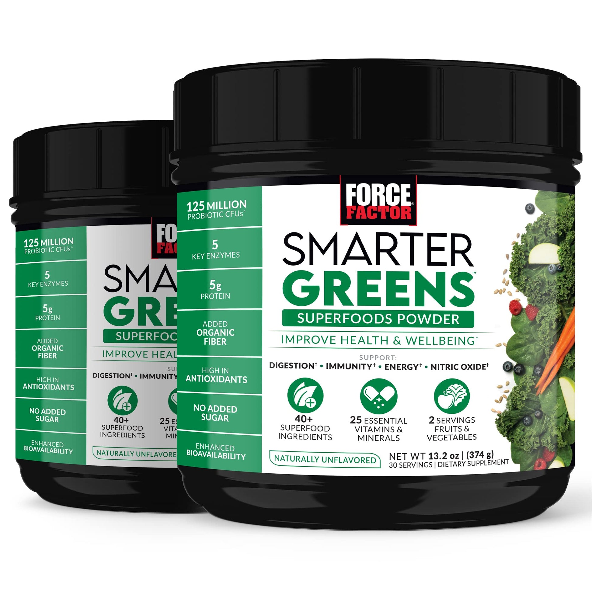 Force Factor Smarter Greens Superfoods Powder, 2-Pack, Supports Digestion and Bloating, Immunity, and Energy, Greens Powder with Probiotics, Digestive Enzymes, Antioxidants, and Fiber, 60 Servings Force Factor uk supplements