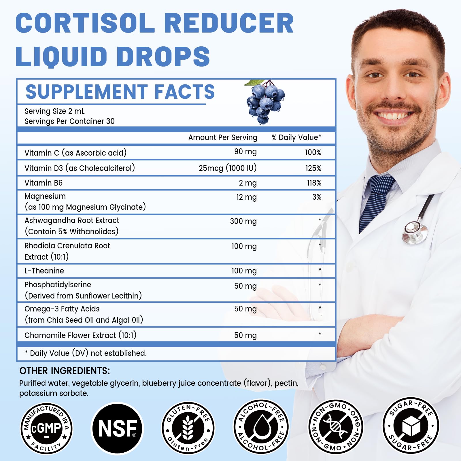 vivcmin 10 in 1 Cortisol Supplements for Women & Men, Cortisol Reducer with Ashwagandha, Magnesium, L-Theanine, Hormone Balance Drops - Sleep & Mood Support, 2 Fl Oz, Blueberry Flavor vivcmin uk supplements