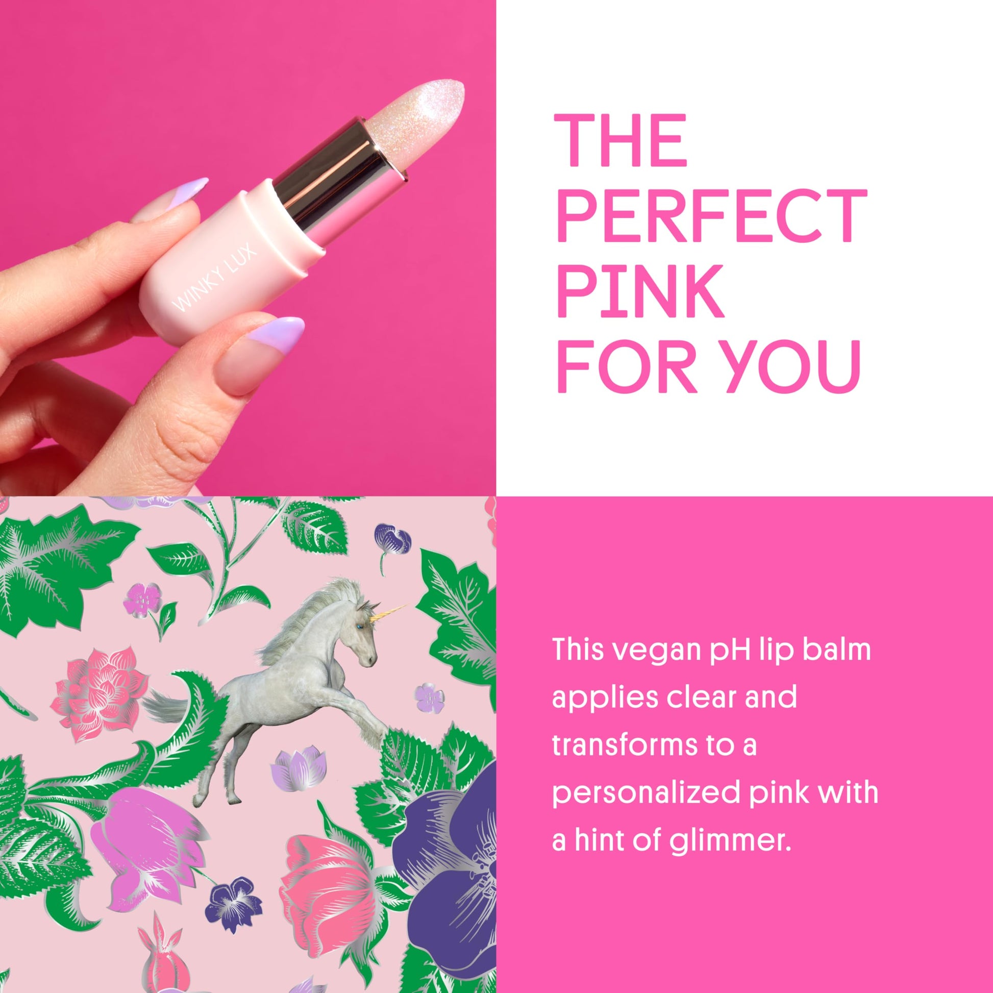 Winky Lux Unicorn Glimmer Balm -Hydrating ph Lip Balm, Natural Pink Tint with pH Color Changing, Moisturize & Soften Lips While Leaving Sheer Pink Tint, with Vanilla Scent Winky Lux uk supplements
