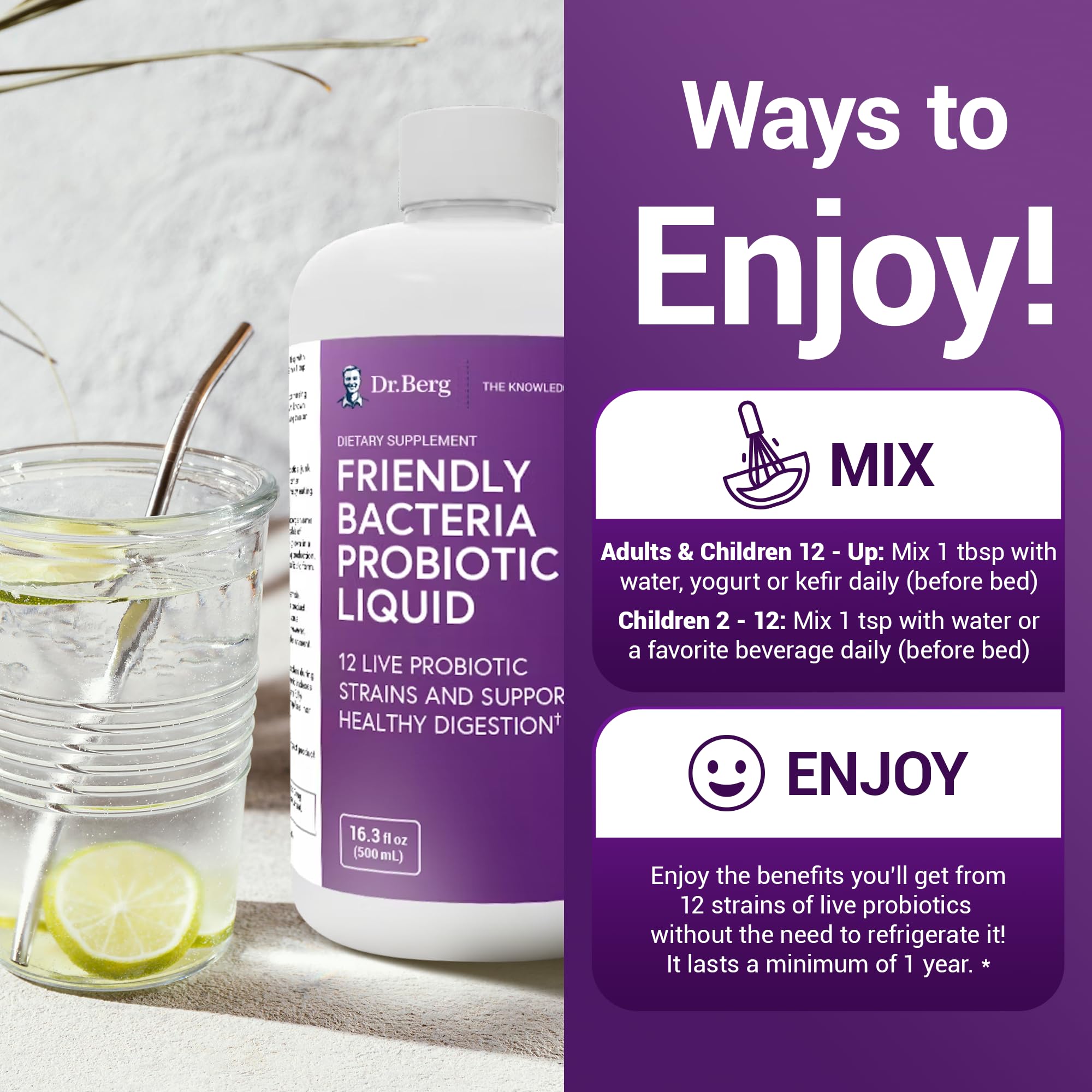 Dr. Berg's Friendly Probiotic Liquid Supplement Drink Mix w/ 12 Live Probiotics Strains Dr. Berg Nutritionals uk supplements