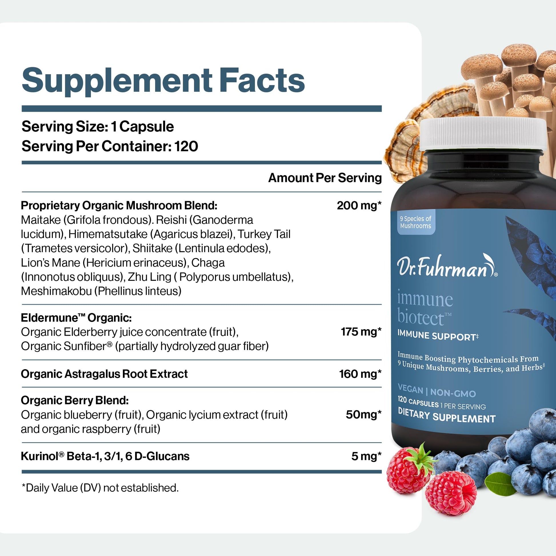 Dr. Fuhrman All Natural Immune Support Supplement | Whole-Food Derived Vitamin for Immunity Defense | Organic Mushrooms, & Berries | Organic Lion’s Mane, Maitake, Reishi, and Elderberry | 120 Caps Dr. Fuhrman uk supplements
