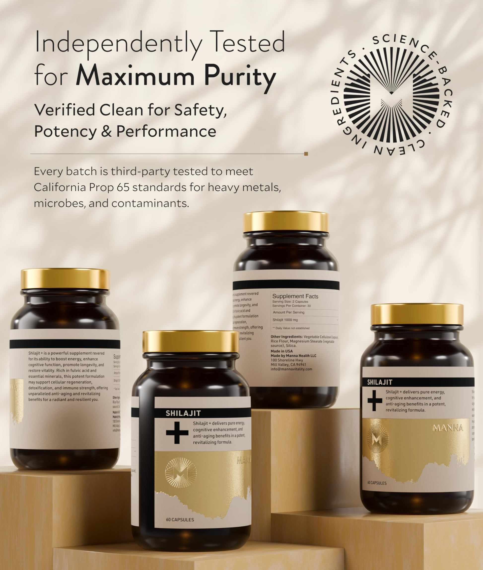 Manna Vitality Shilajit+ Capsules | 1000mg Purified Himalayan Shilajit Resin Supplement | Highest Bioavailability | Energy, Performance, Detox, Vitality, Mental Clarity & Cognitive Support | 60 Count M Manna uk supplements
