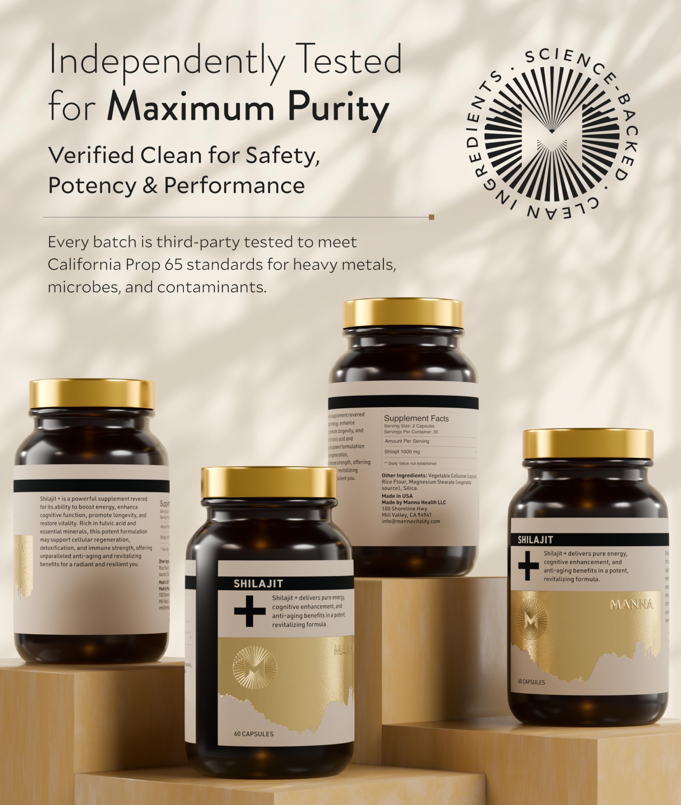 Manna Vitality Shilajit+ Capsules | 1000mg Purified Himalayan Shilajit Resin Supplement | Highest Bioavailability | Energy, Performance, Detox, Vitality, Mental Clarity & Cognitive Support | 60 Count M Manna uk supplements