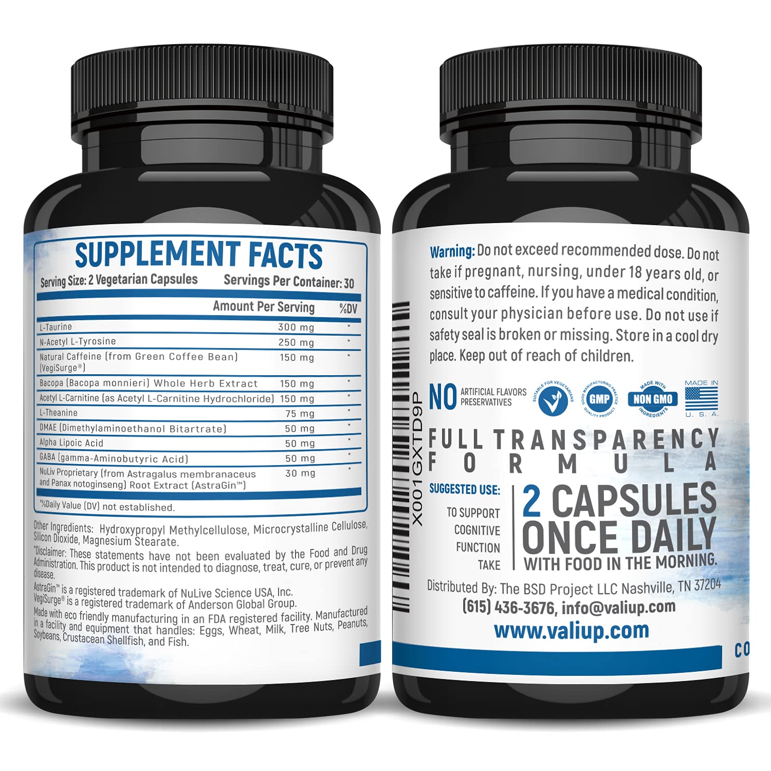 VALI Neuro Force Brain Booster Supplement for Focus, Memory, Clarity & Energy. Extra Strength Nootropic Cognitive Function Support for Mental Performance. with Natural Caffeine. 60 Veggie Capsules VALI uk supplements