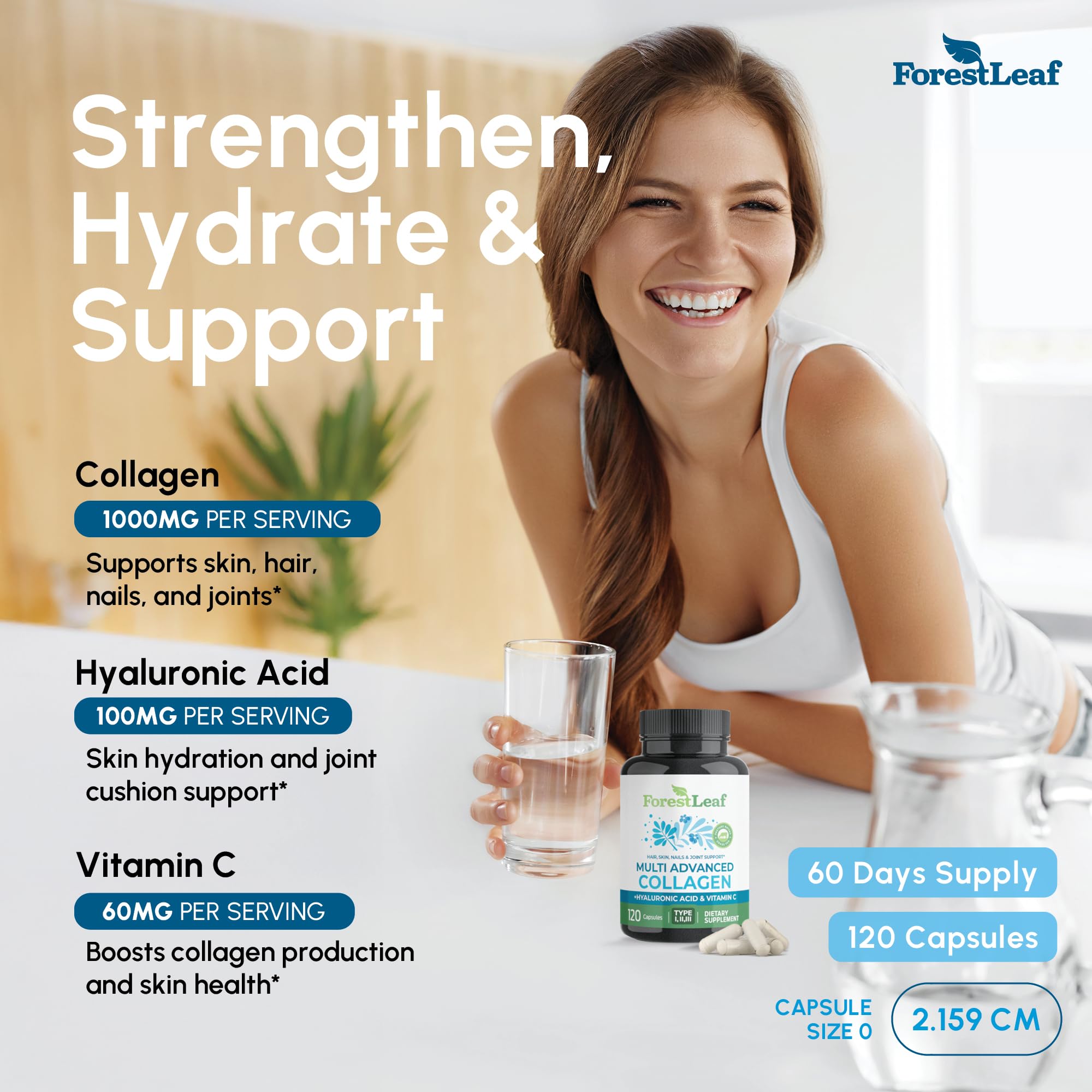 ForestLeaf Multi Collagen Pills with Hyaluronic Acid + Vitamin C | Hydrolyzed Collagen Supplements for Women or Men | Multi Collagen Capsules Peptides for Skin, Wrinkles, 120 Caps ForestLeaf uk supplements