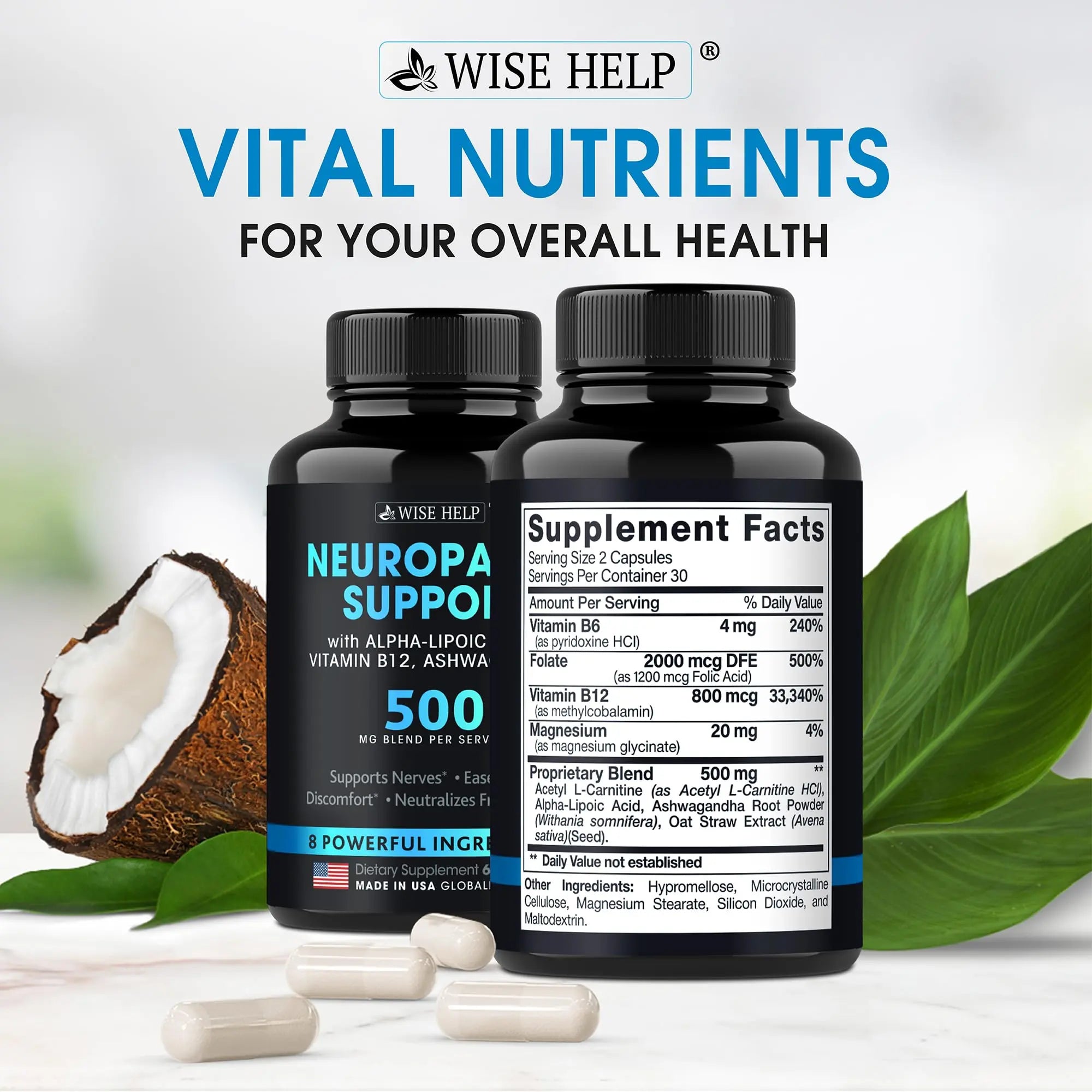 Neuropathy Support Natural Nerve Discomfort Relief - Made in USA - Nerve Antioxidant for Trigeminal Neuralgia, Diabetic & Peripheral Neuropathy - Hands, Neck, Feet & Toes Treatment Formula - 60 Caps WISEHELP uk supplements