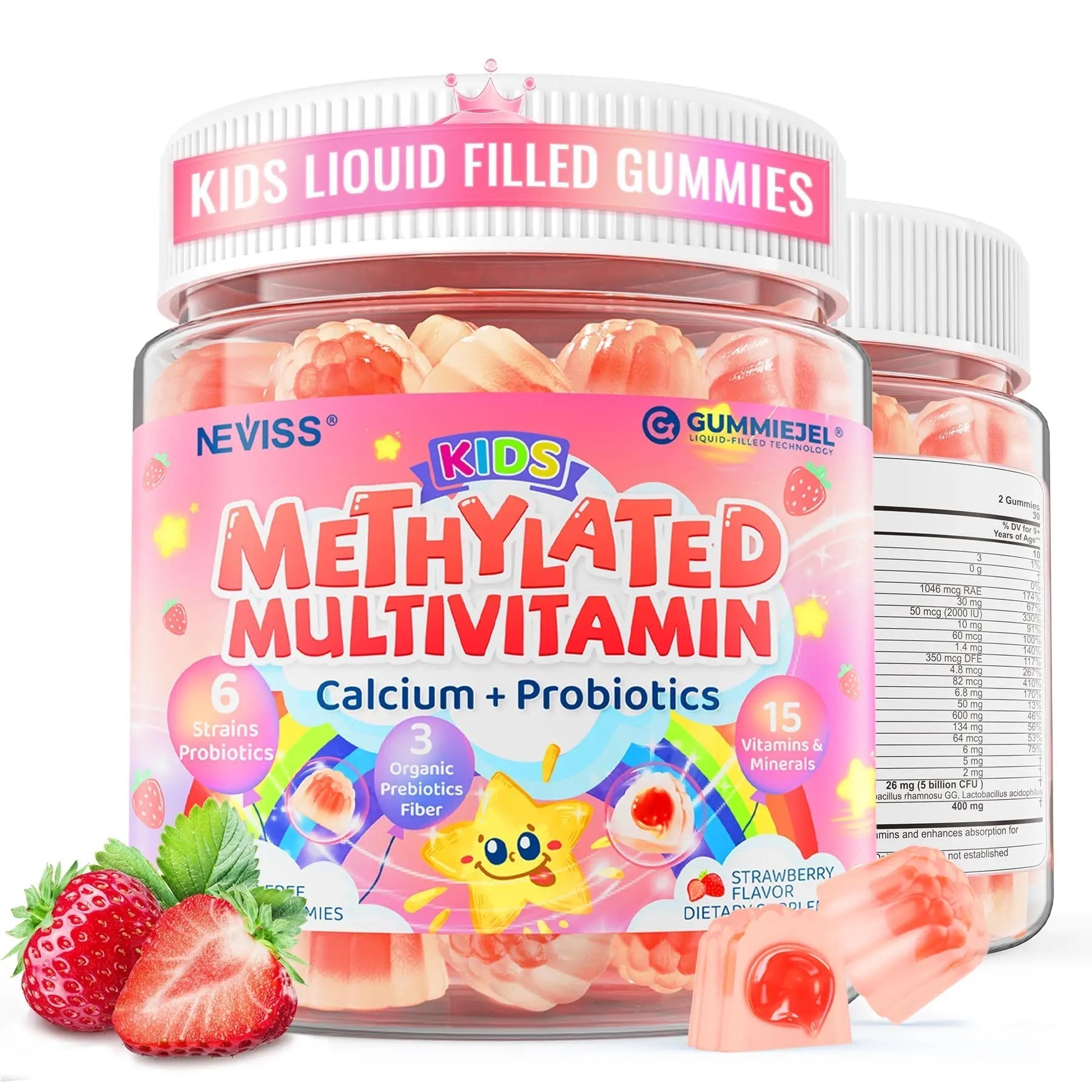 Kids Multivitamin Gummies + Calcium, Probiotics, Vitamin D3, C, Methylated B12 & Methylfolate, B6, A, K2, E, Zinc NEVISS uk supplements