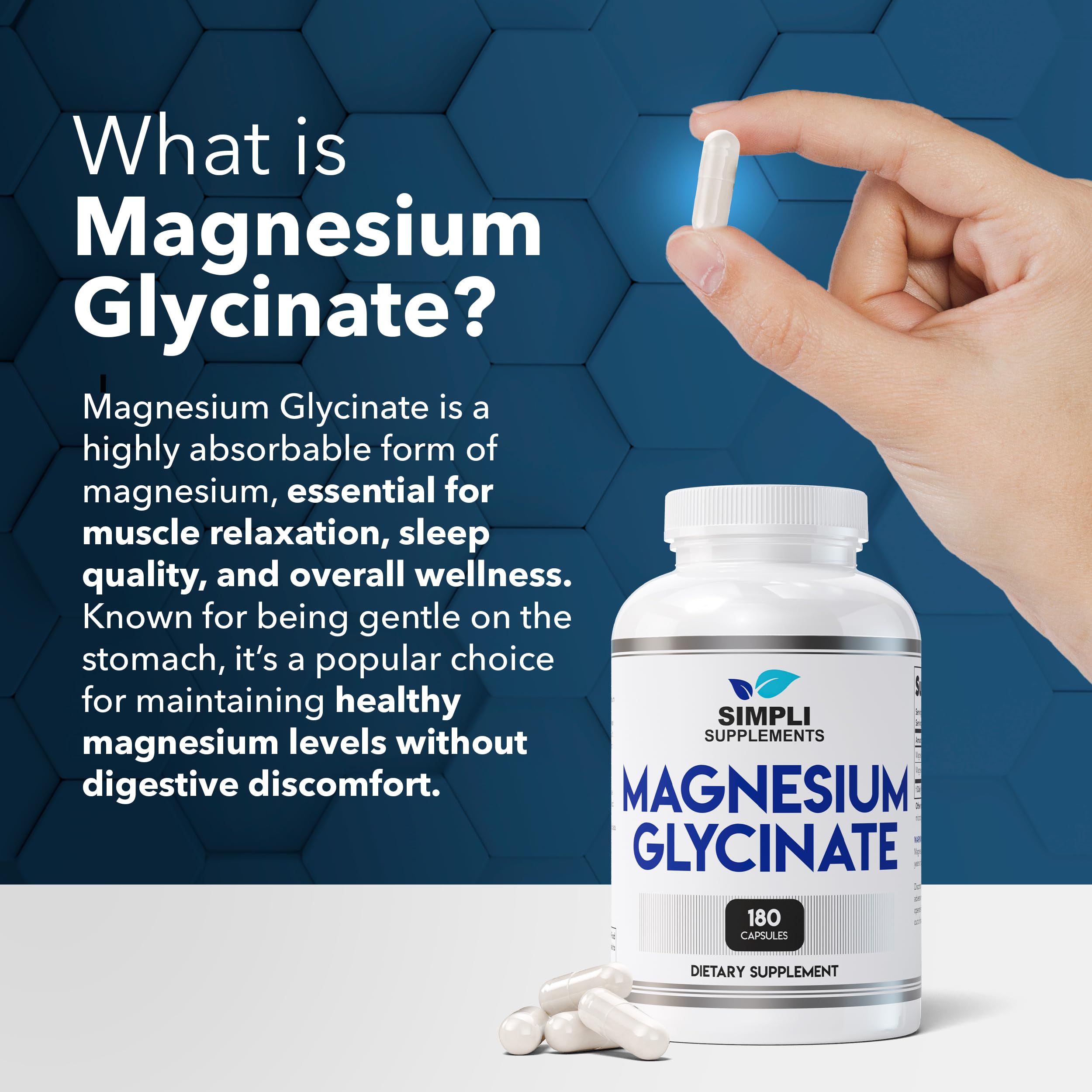 Magnesium Glycinate 400mg per Serving – High Absorption – Gentle on Stomach – Supports Sleep, Relaxation, Muscle, Bone & Immune Health – Non-GMO, Vegan, 180 Capsules Simpli Supplements uk supplements