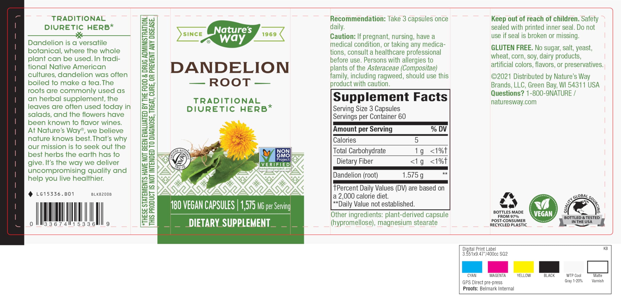 Nature's Way Dandelion Root Diuretic Herb* 525 mg per Capsule Non-GMO Nature's Way uk supplements