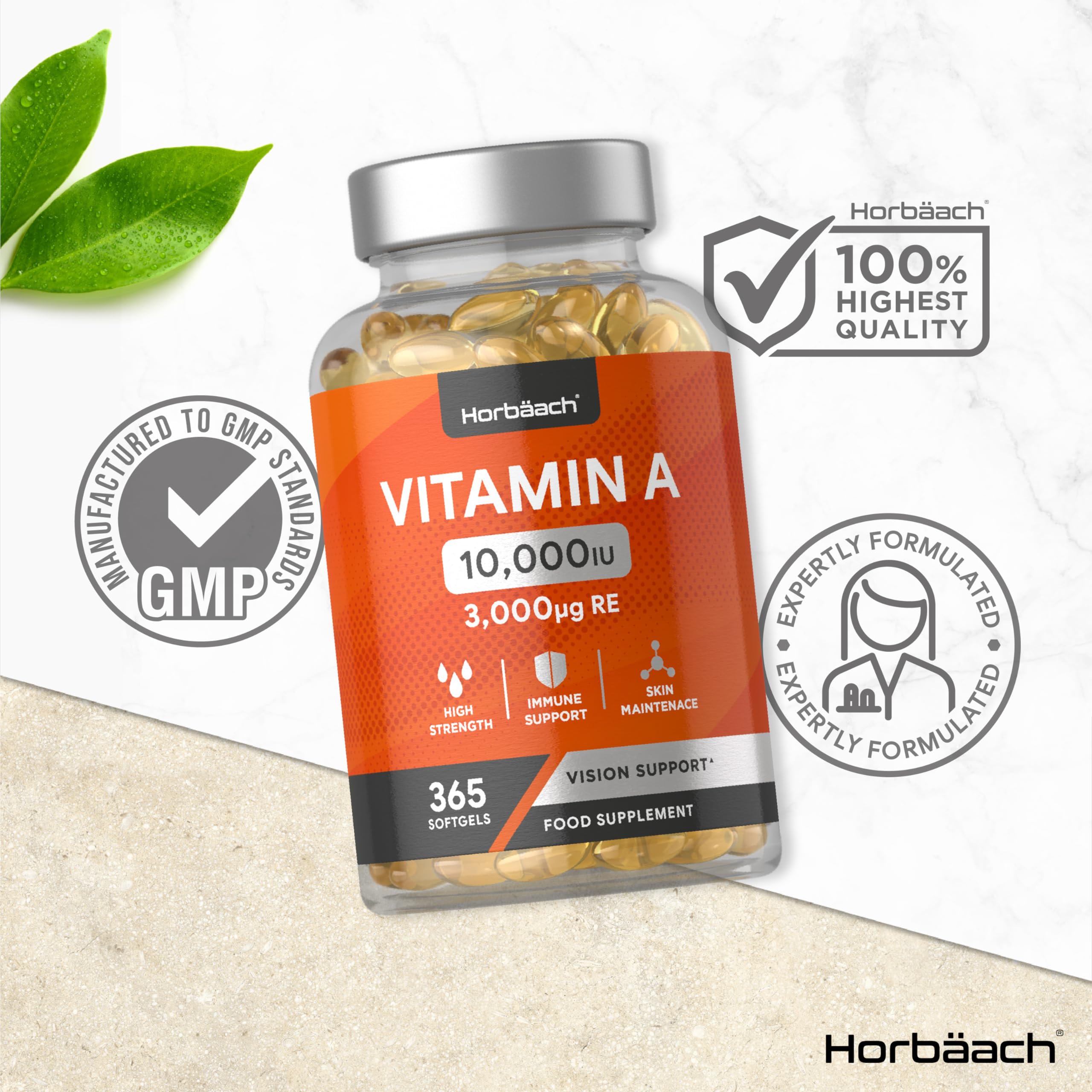 Vitamin A Capsules 10,000iu | 365 Count (1 Year Supply) | High Strength Vitamin A Supplem Horbäach uk supplements