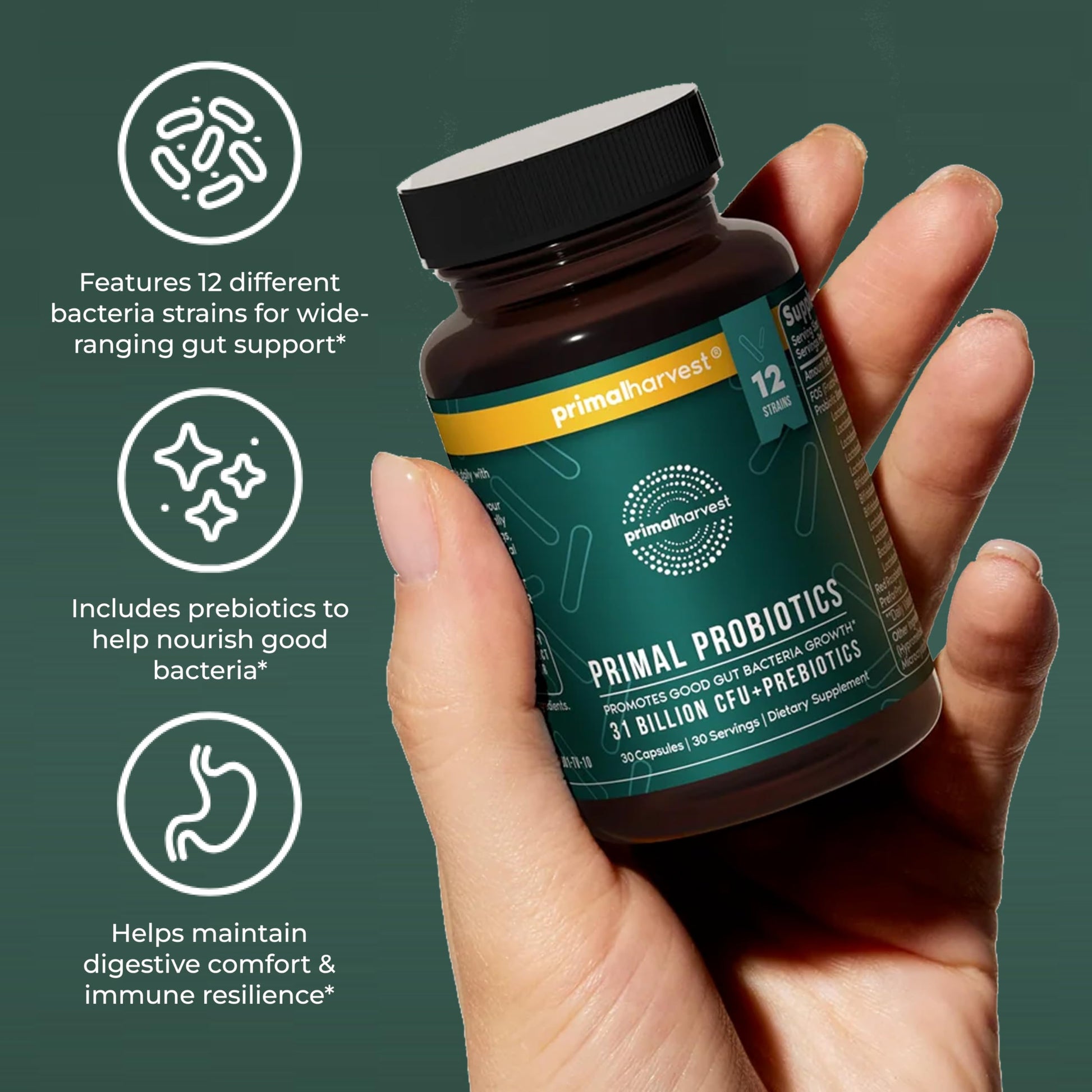 Primal Harvest Probiotics for Women & Men Daily Probiotic Supplement with 12 Strains for Gut & Digestive Health 30 Capsules Primal Harvest uk supplements