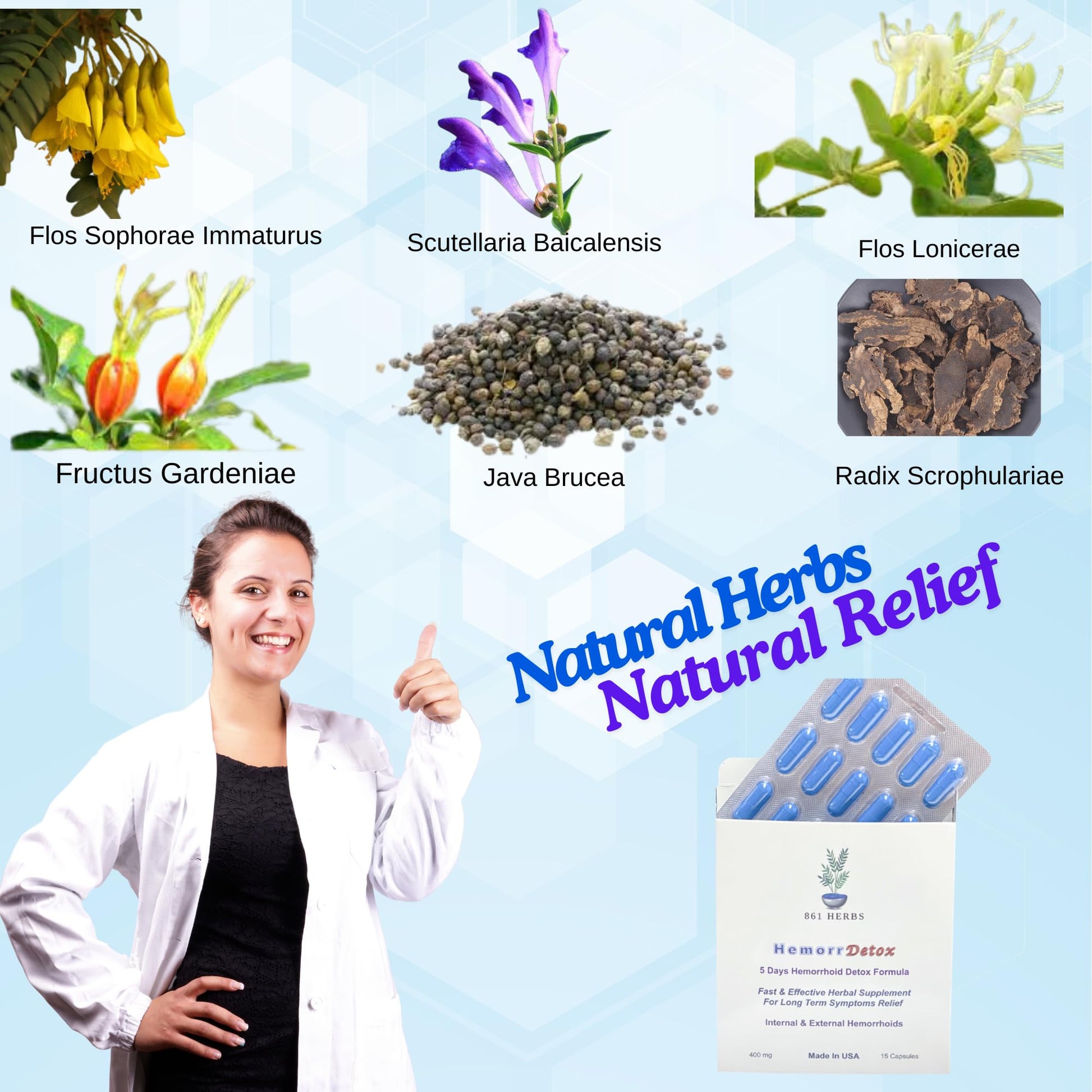 '-5-Day 15 Capsules, Fast & Long-Term Relief, Natual Herbs Formula Remedy, Address Root Causes of Hemorrhoids. 861 HERBS uk supplements