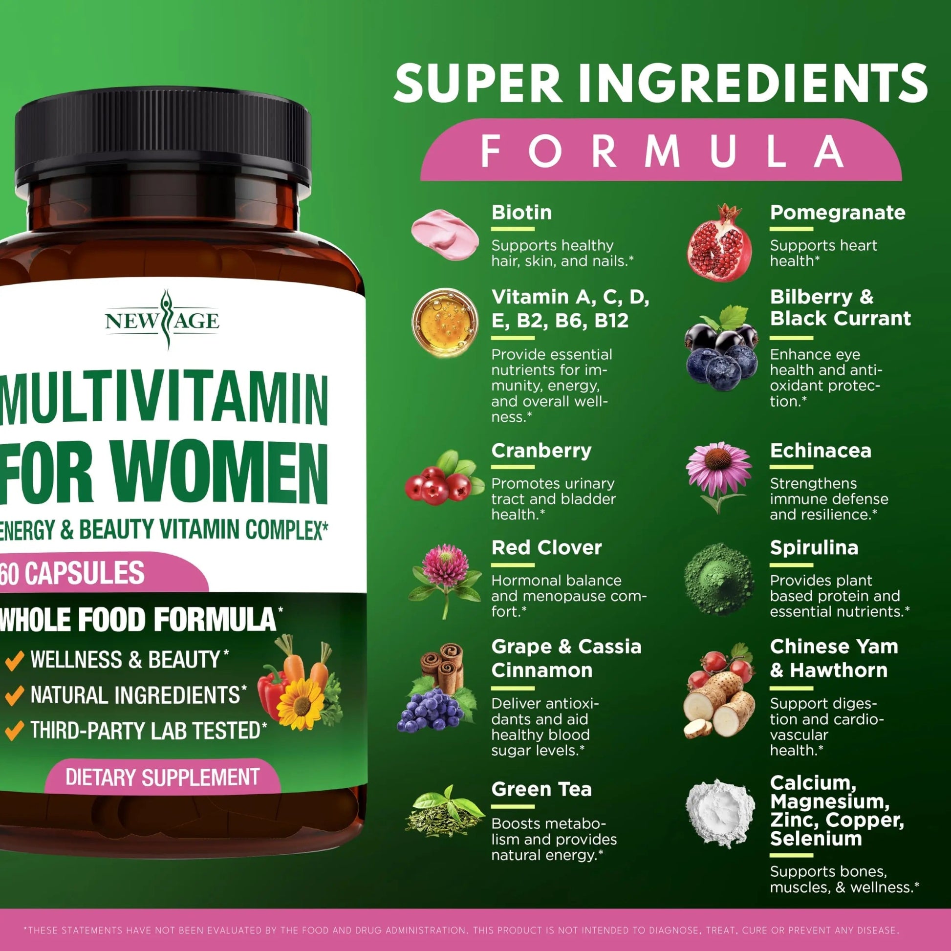 NEW AGE Multivitamin for Women - B-Complex, Whole Foods, Hair Support, Iron - All in1 Womens Multivitamin NEW AGE uk supplements