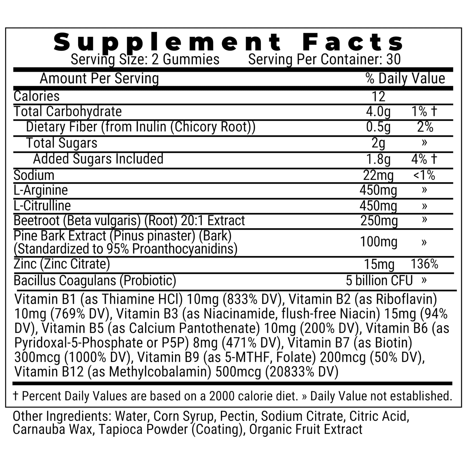 Pine Bark Extract L-Arginine L-Citrulline Beetroot Probiotic Fiber Methylated B Complex Zinc Gummies for Women Men Adults Kids w. Chicory Root Inulin 5-MTHF B6 P5P Powder Capsule Pill Supplement Alt SHIZAM uk supplements